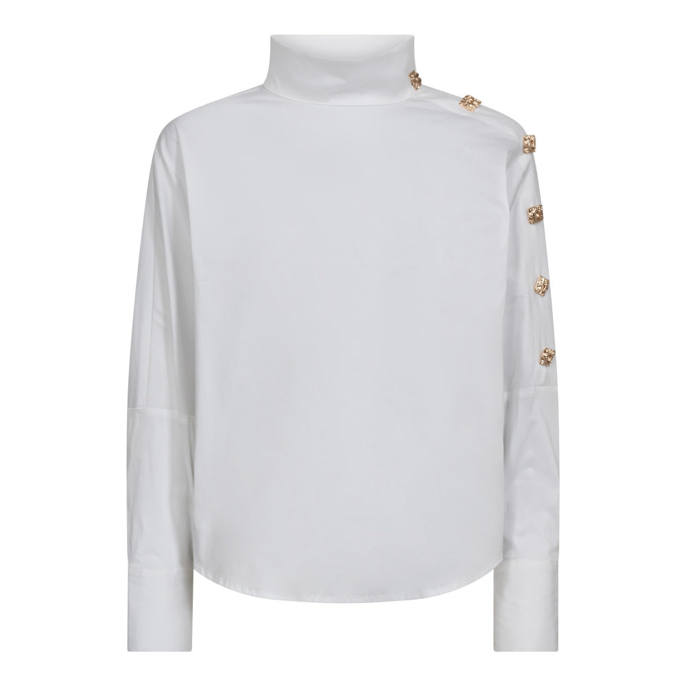 Co´Couture Bluse - SannaCC Asym Button Bluse i Hvid