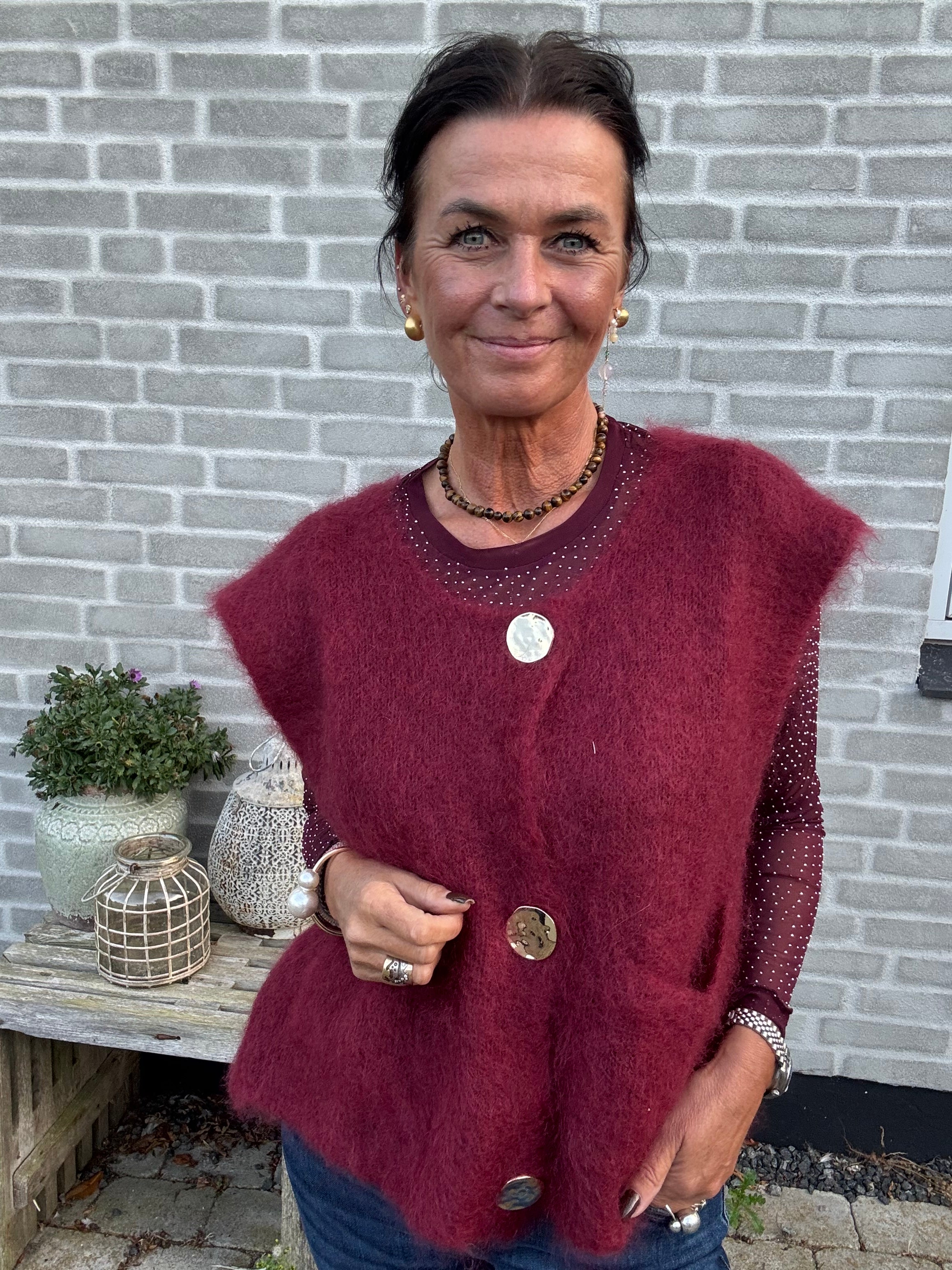 Black Colour Vest - BcBjoerk Strik Vest med Knapper i Plum