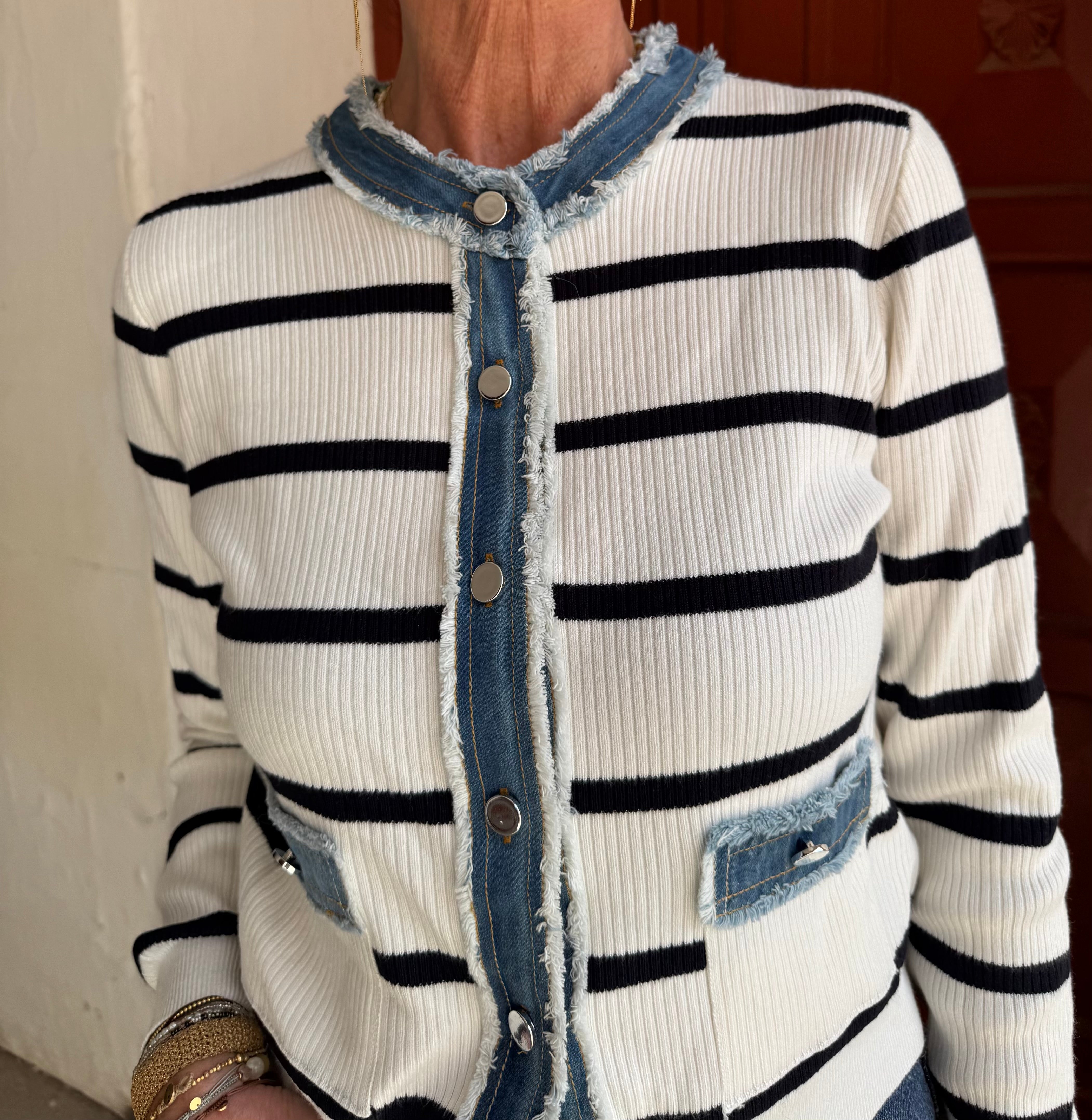 Neo Noir Cardigan - Zelma Stribet Denim Cardigan i Off White