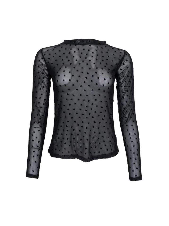 Black Colour Bluse - BcIsole Love Mesh Bluse i Black Heart