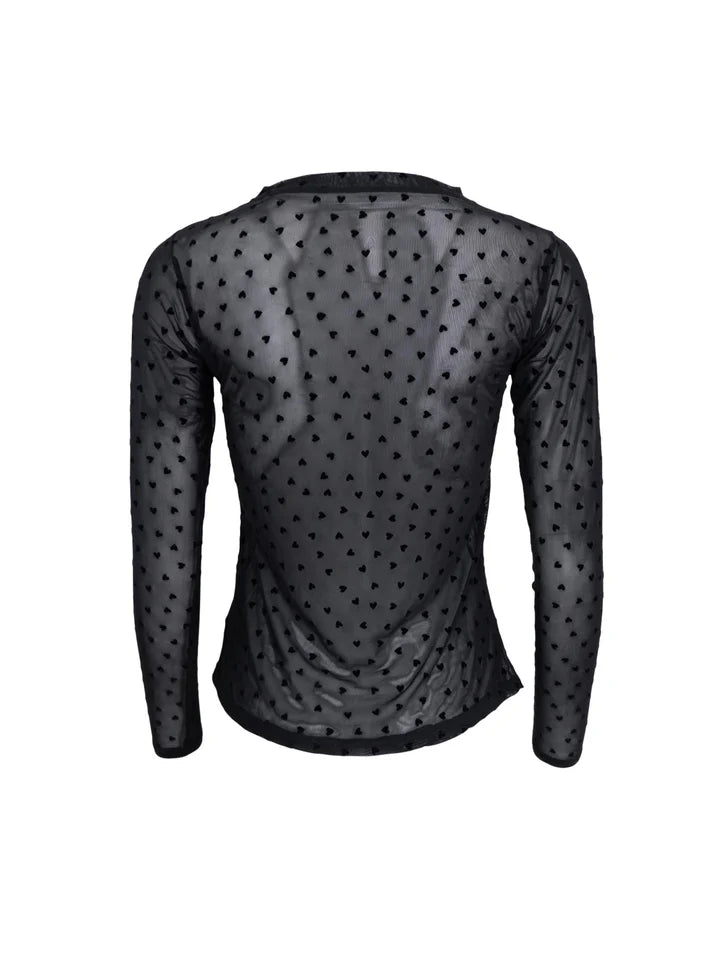 Black Colour Bluse - BcIsole Love Mesh Bluse i Black Heart