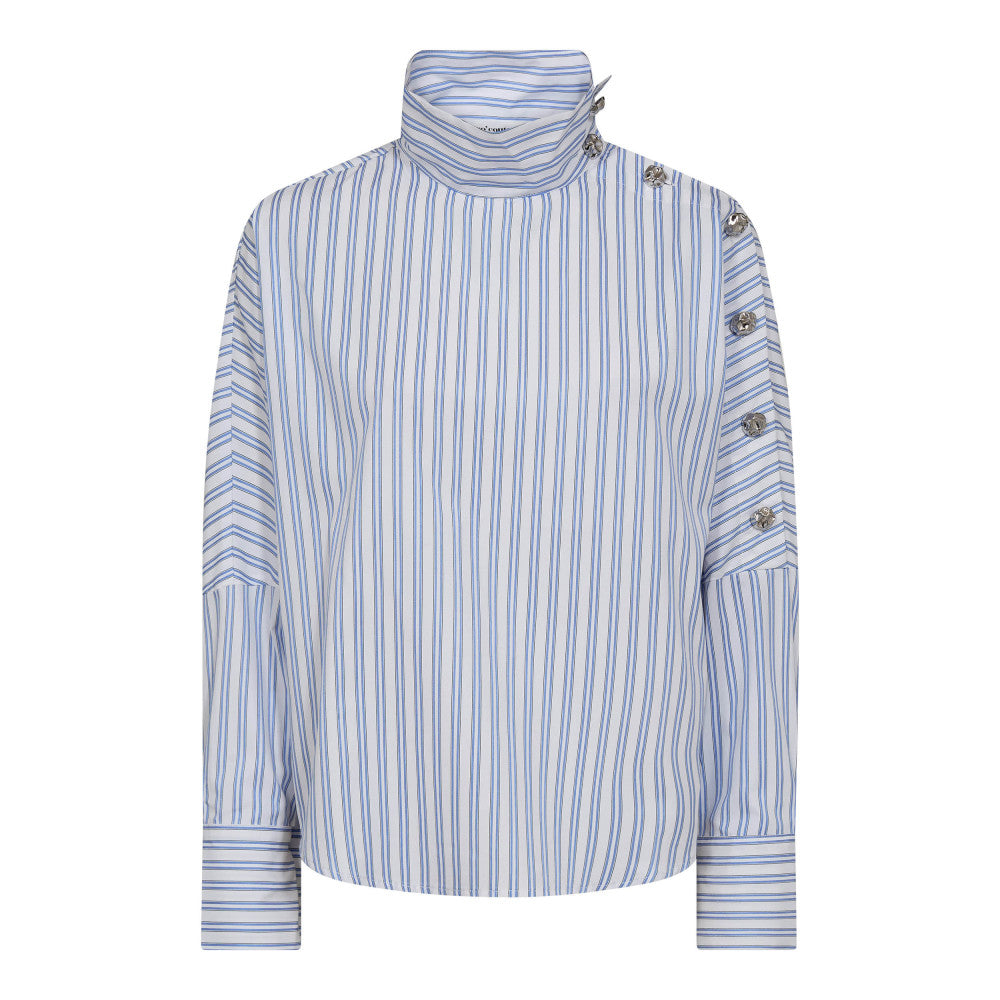 Co´Couture Skjorte - DevinCC AsymCC Button Skjorte i Blå Strib