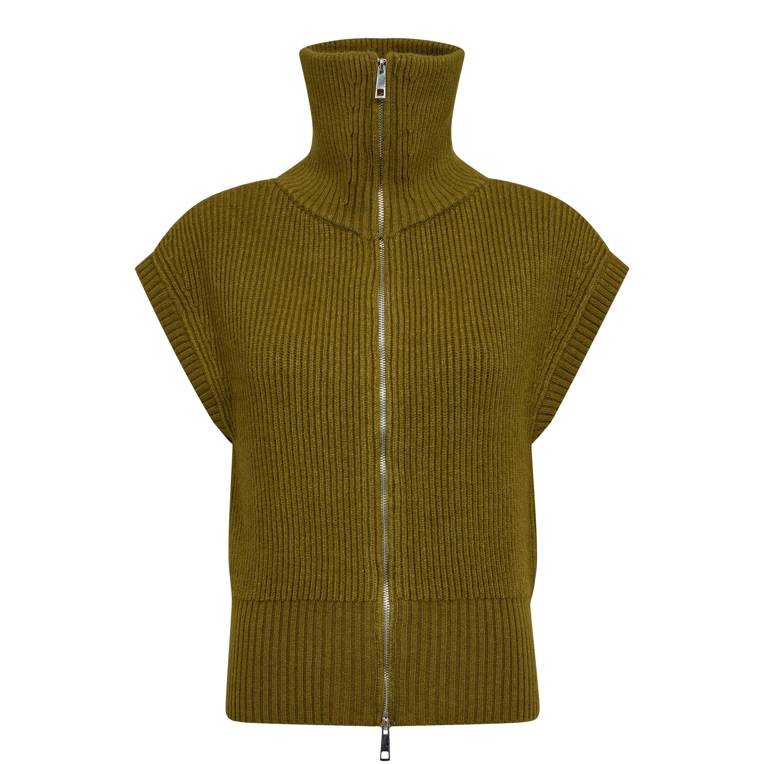 Co´Couture Vest - RowCC Zip Kabel Strik Vest i Fern Green
