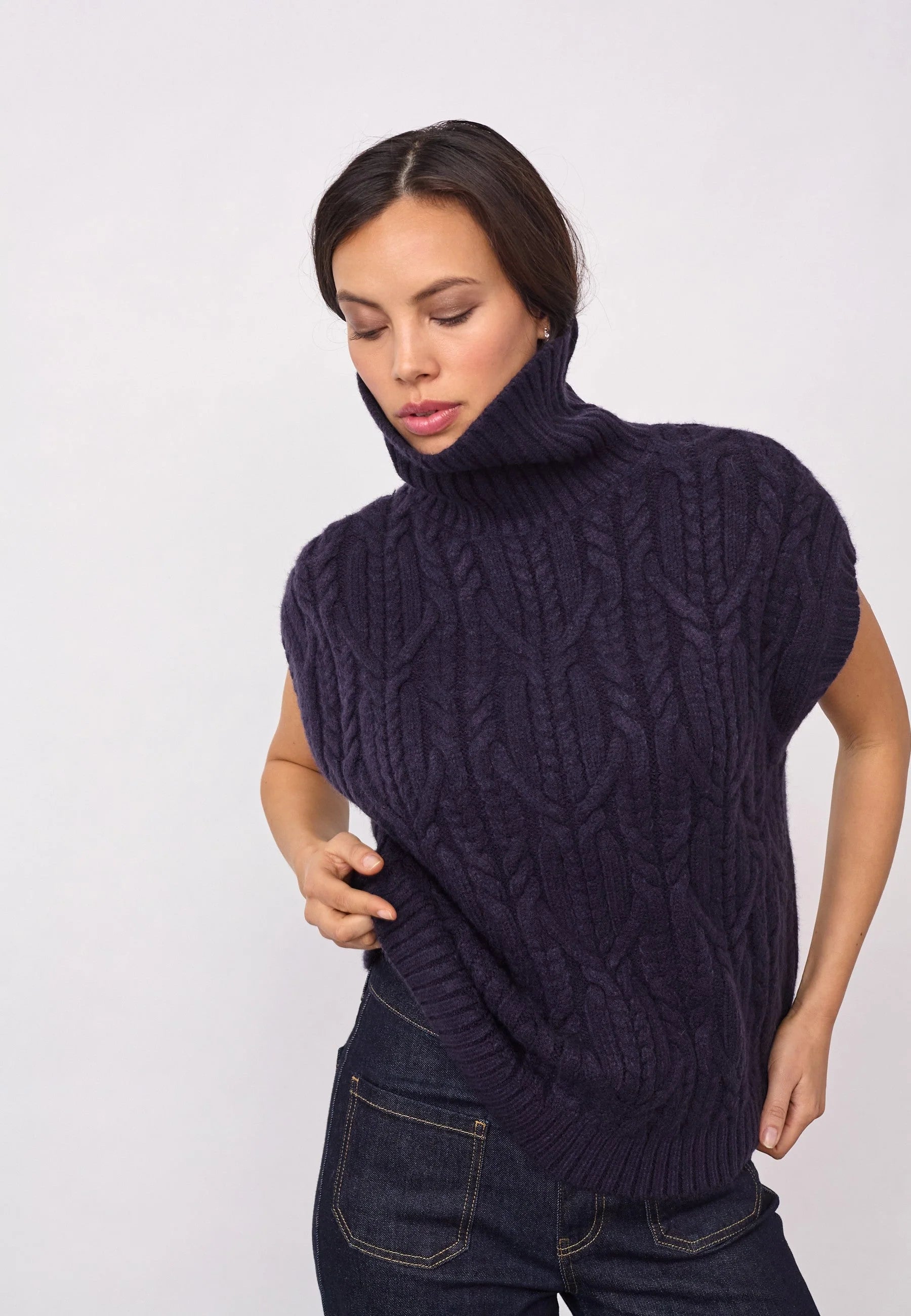 Co´Couture Vest - RowCC Oversize Kabel Strik Vest i Navy