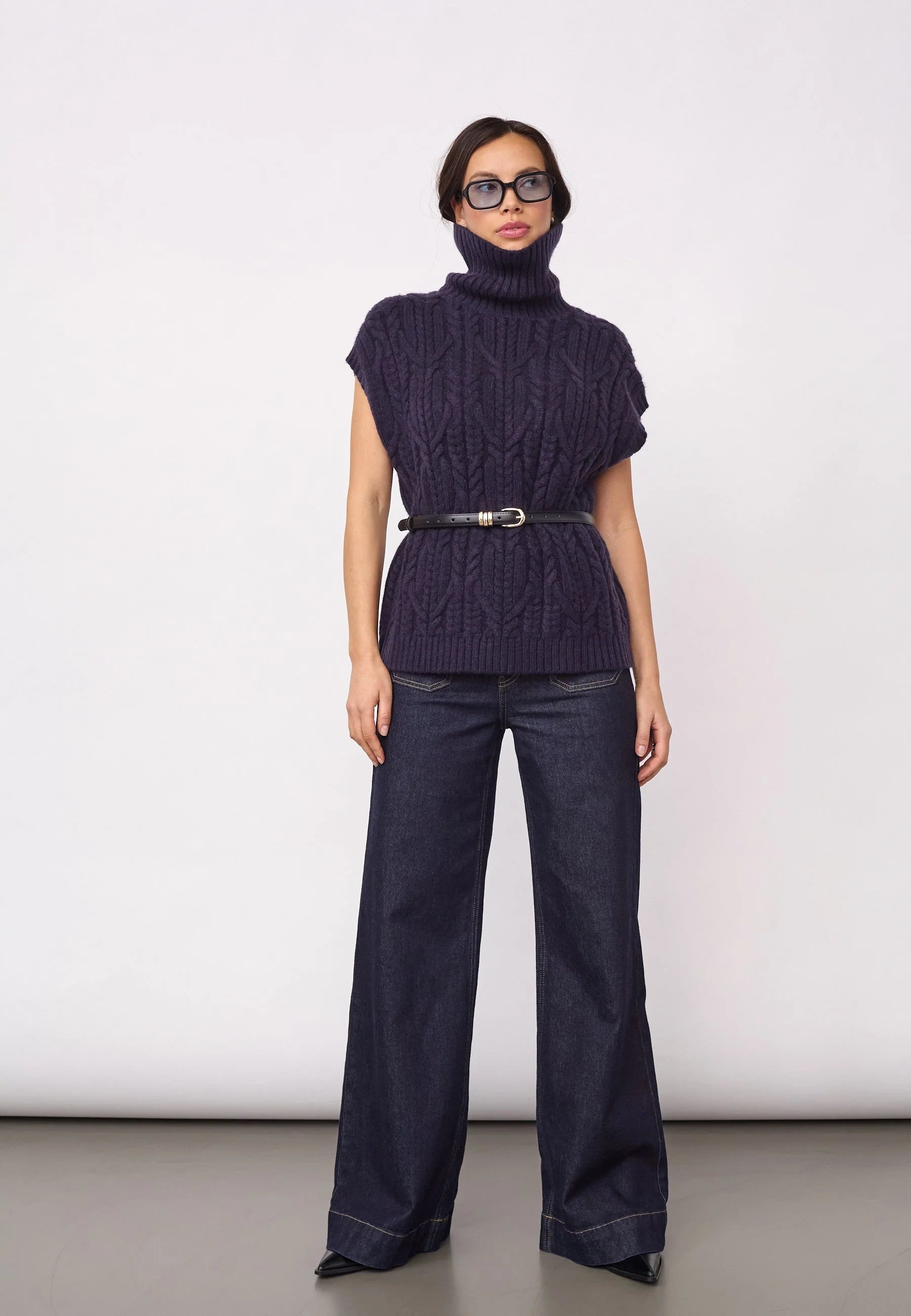 Co´Couture Vest - RowCC Oversize Kabel Strik Vest i Navy
