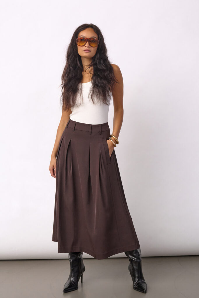 Co´couture Nederdel - AliniCC Anya Pleat Nederdel i Dark Brown
