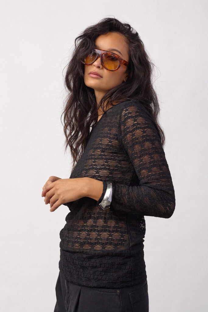 Co´couture Bluse - BarieCC O-neck Mesh Bluse i Sort