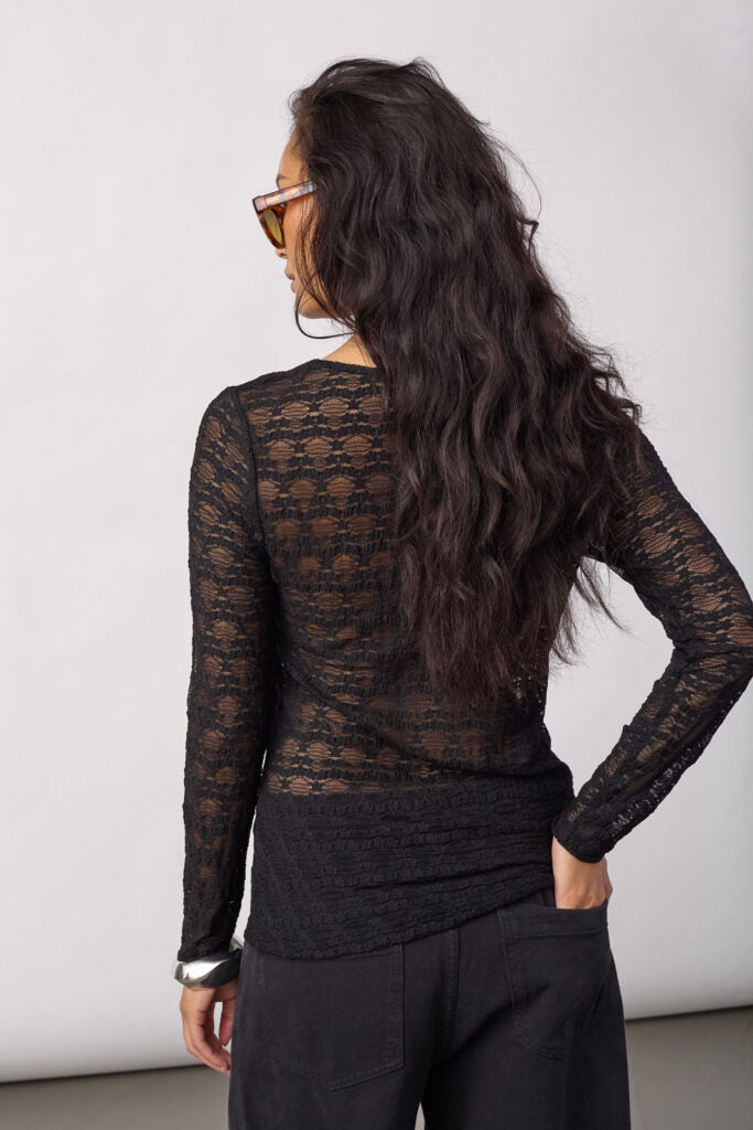 Co´couture Bluse - BarieCC O-neck Mesh Bluse i Sort