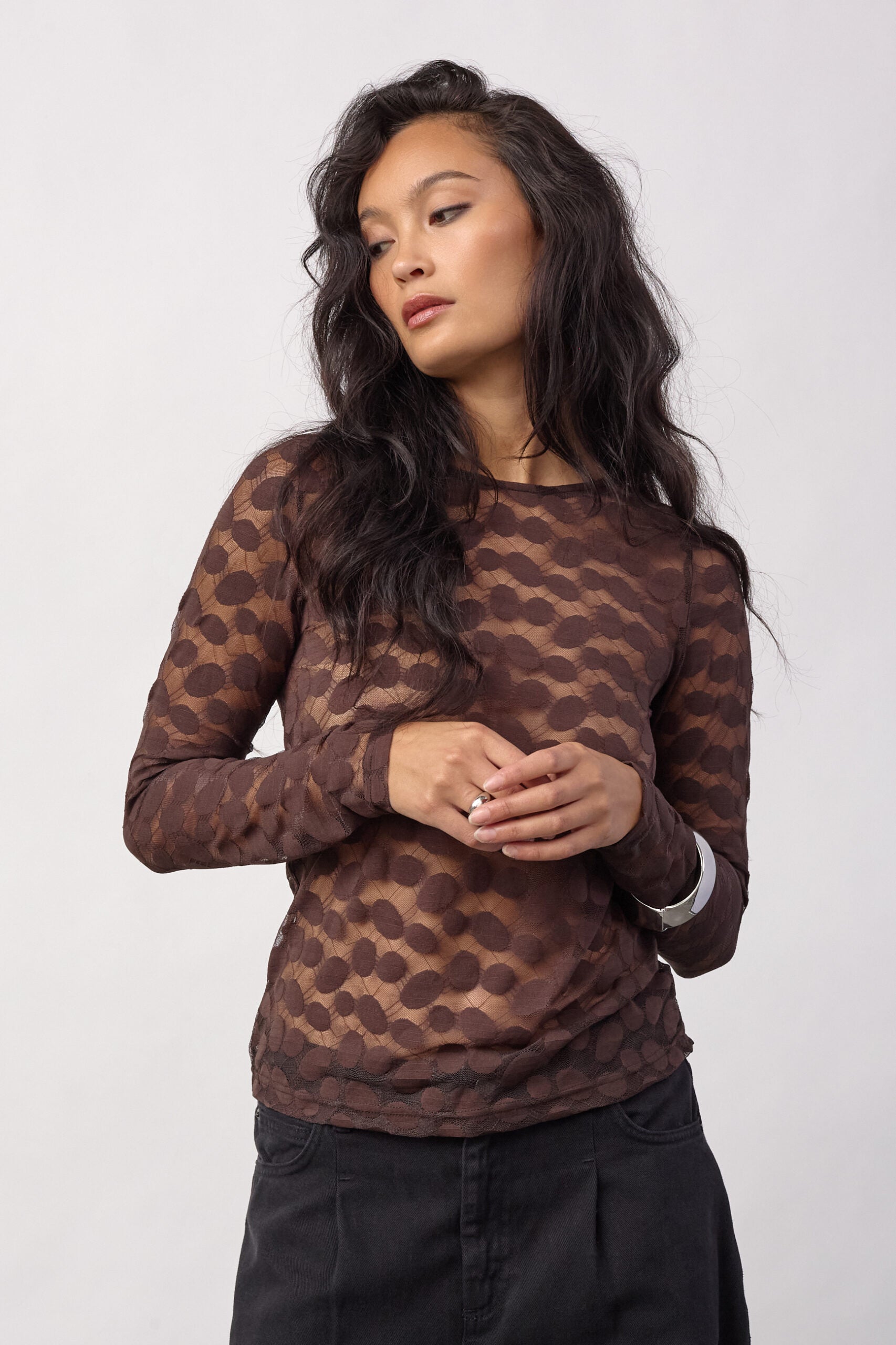Co´couture Bluse - PenolaCC O-Hals Mesh Bluse i Brown