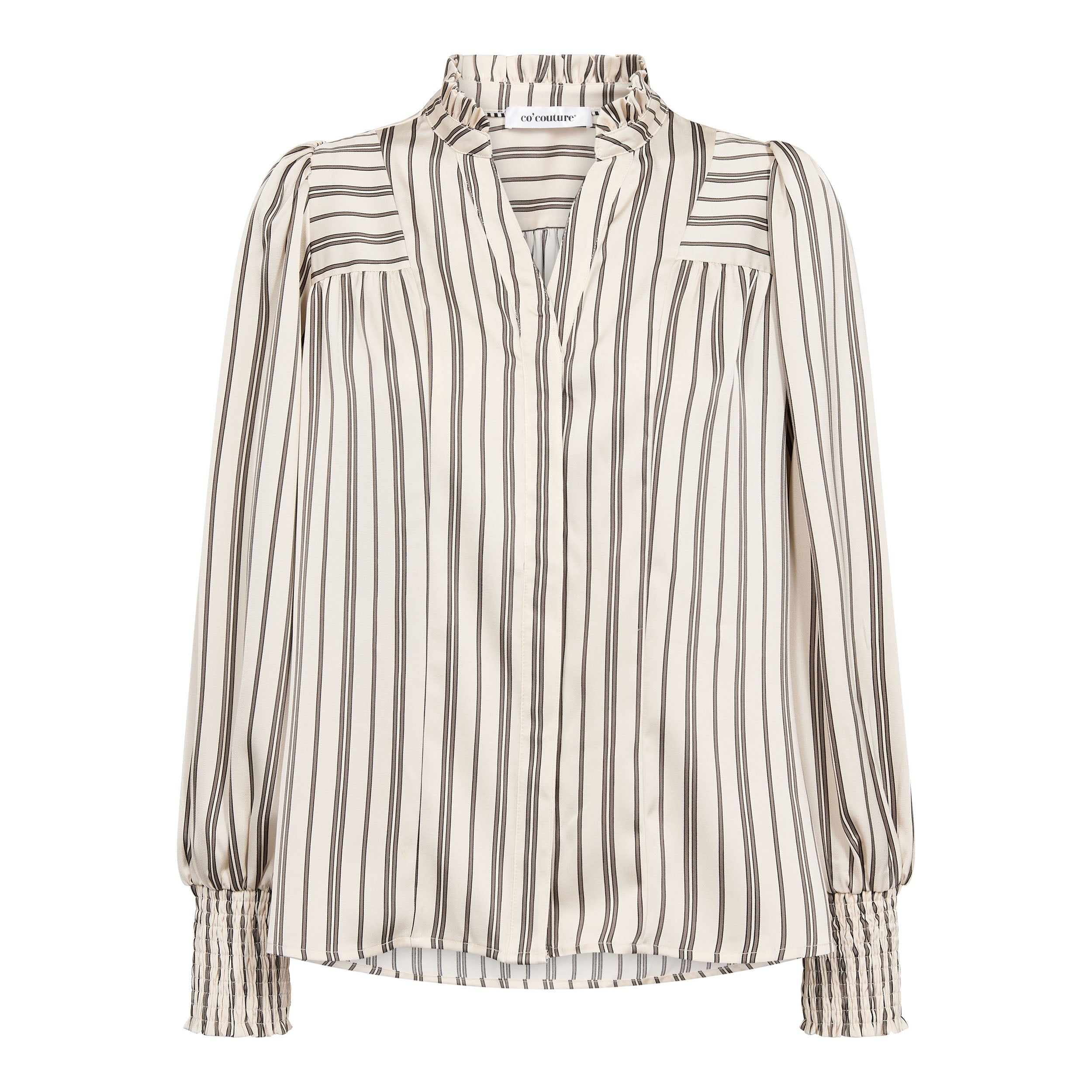 Co´Couture Bluse - HellyCC Stribet V-hals Bluse i Off-White