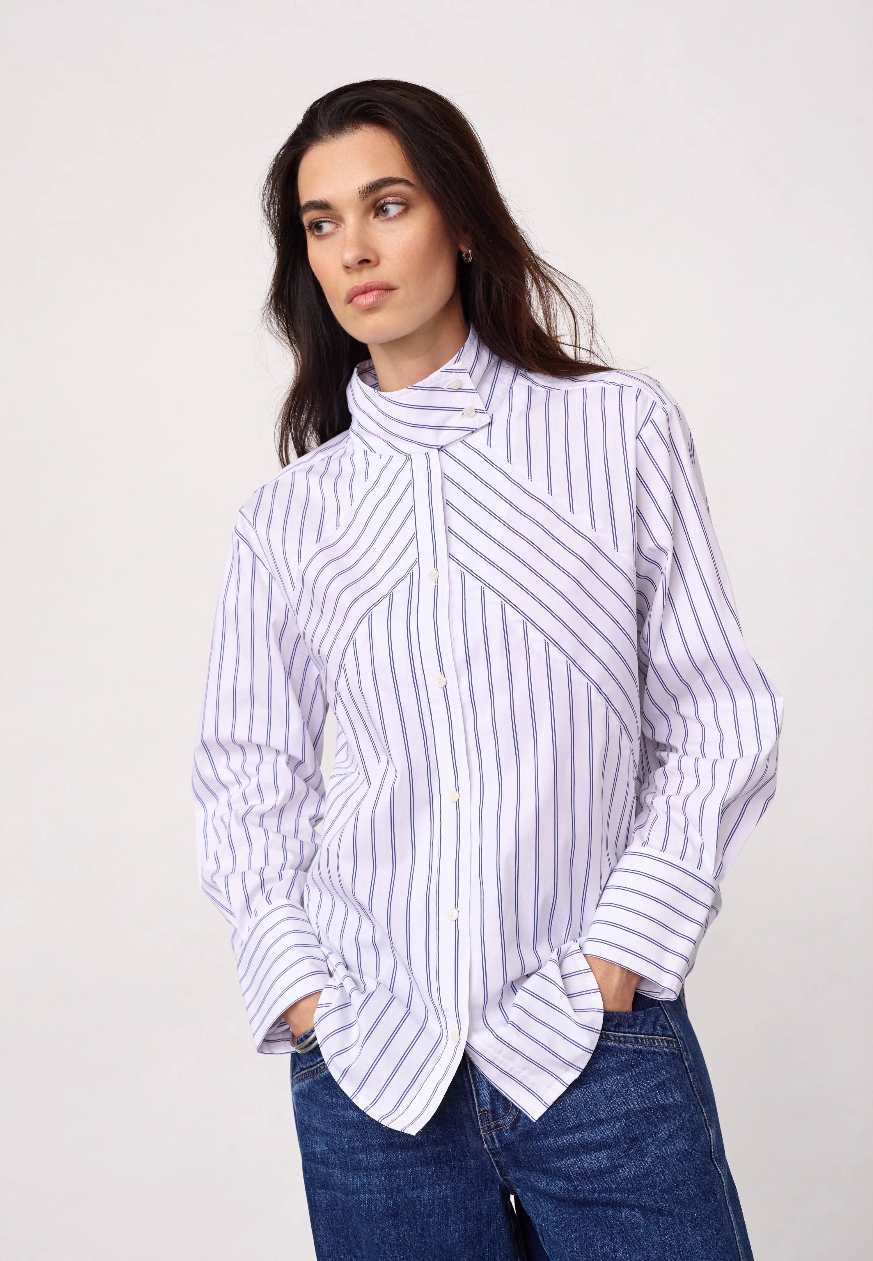 Co´Couture Skjorte - SomoCC Stribet Funnel Neck Skjorte i Hvid