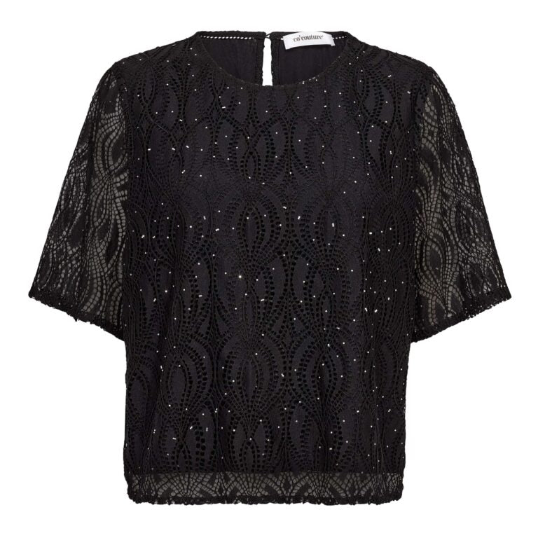 Co´couture Bluse - EricaCC Stone Lace SS Bluse i Sort
