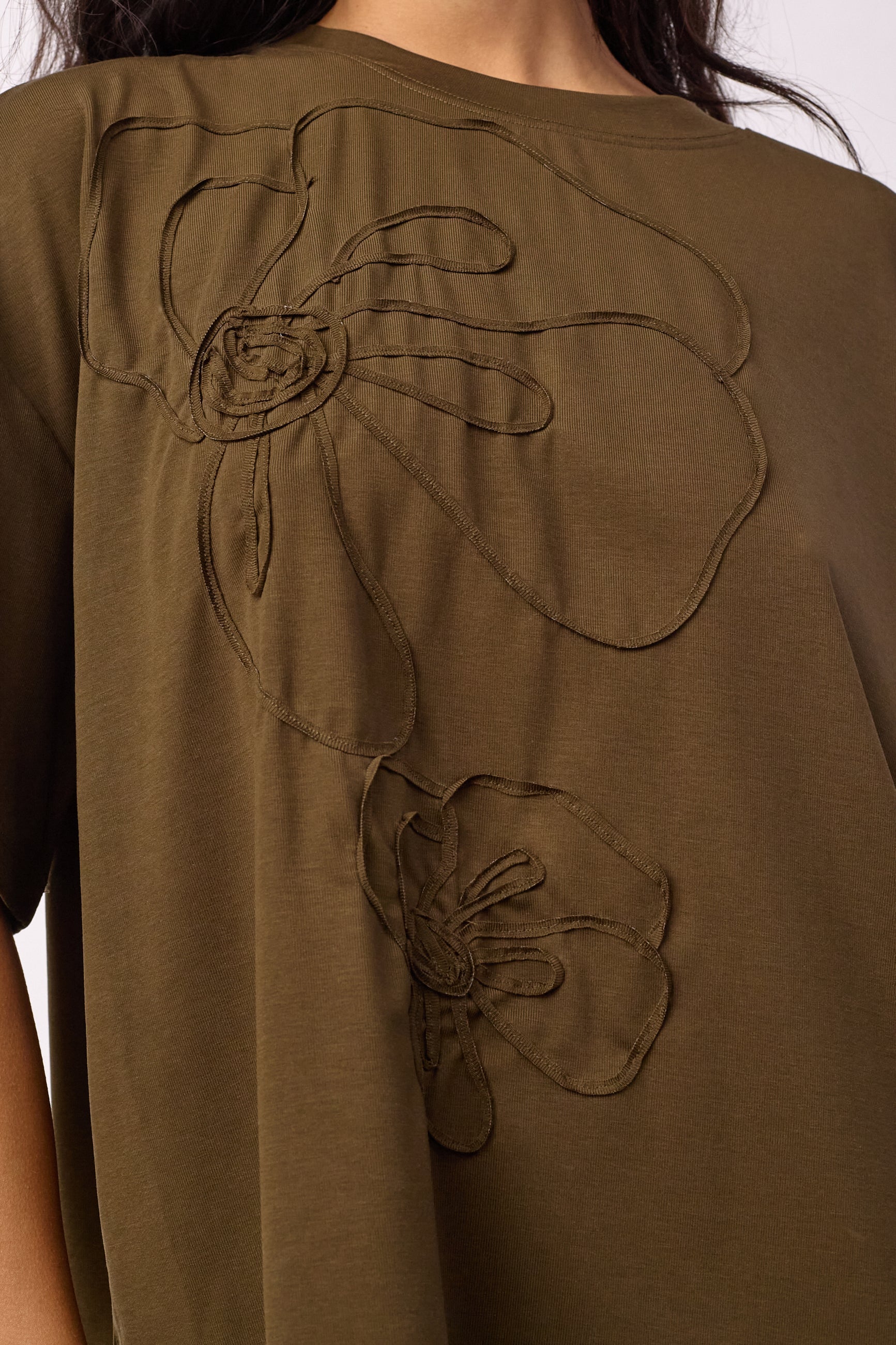 Co´Couture Bluse - IvaraCC Flower T-shirt i Dusty Army