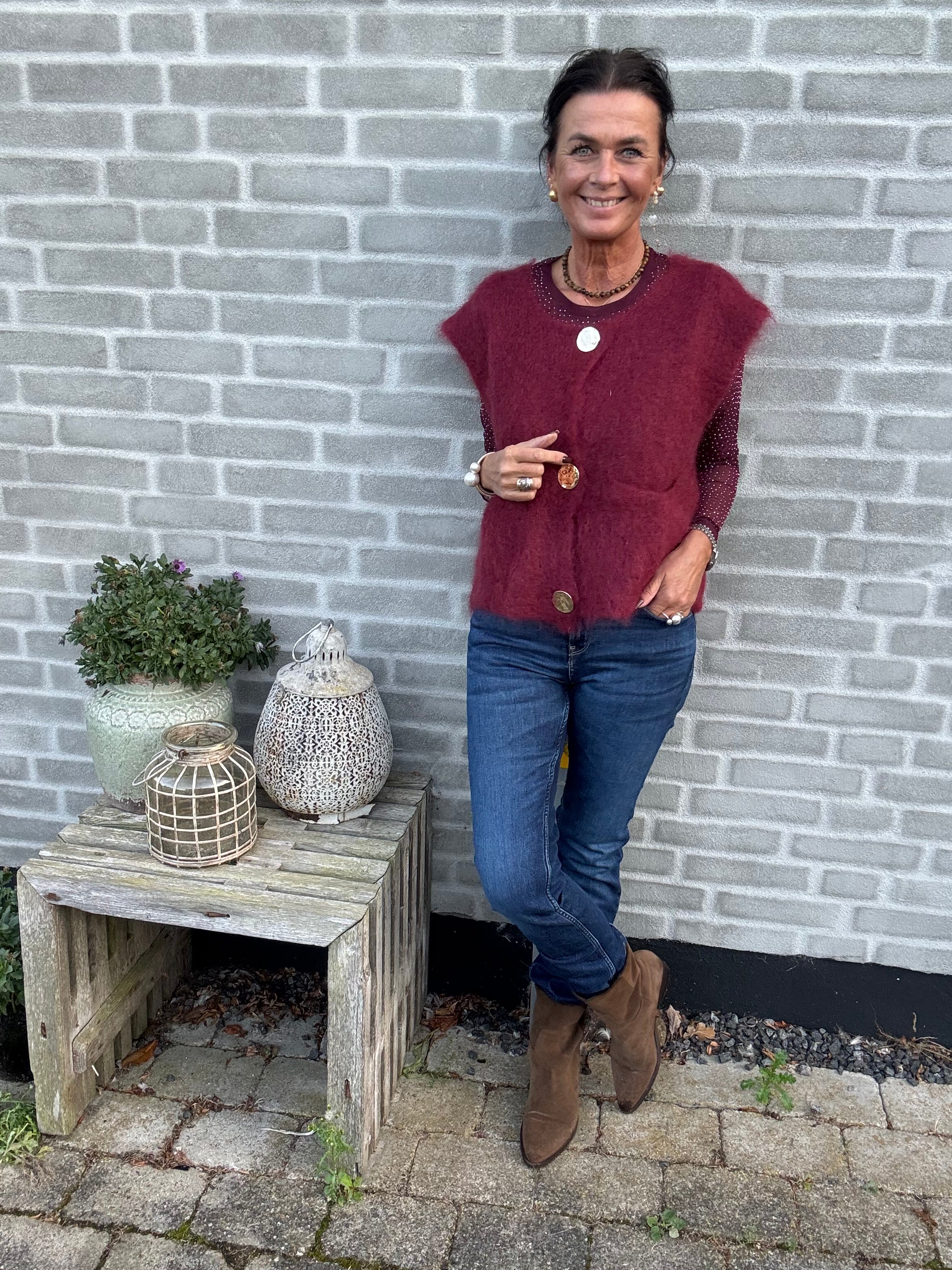Black Colour Vest - BcBjoerk Strik Vest med Knapper i Plum