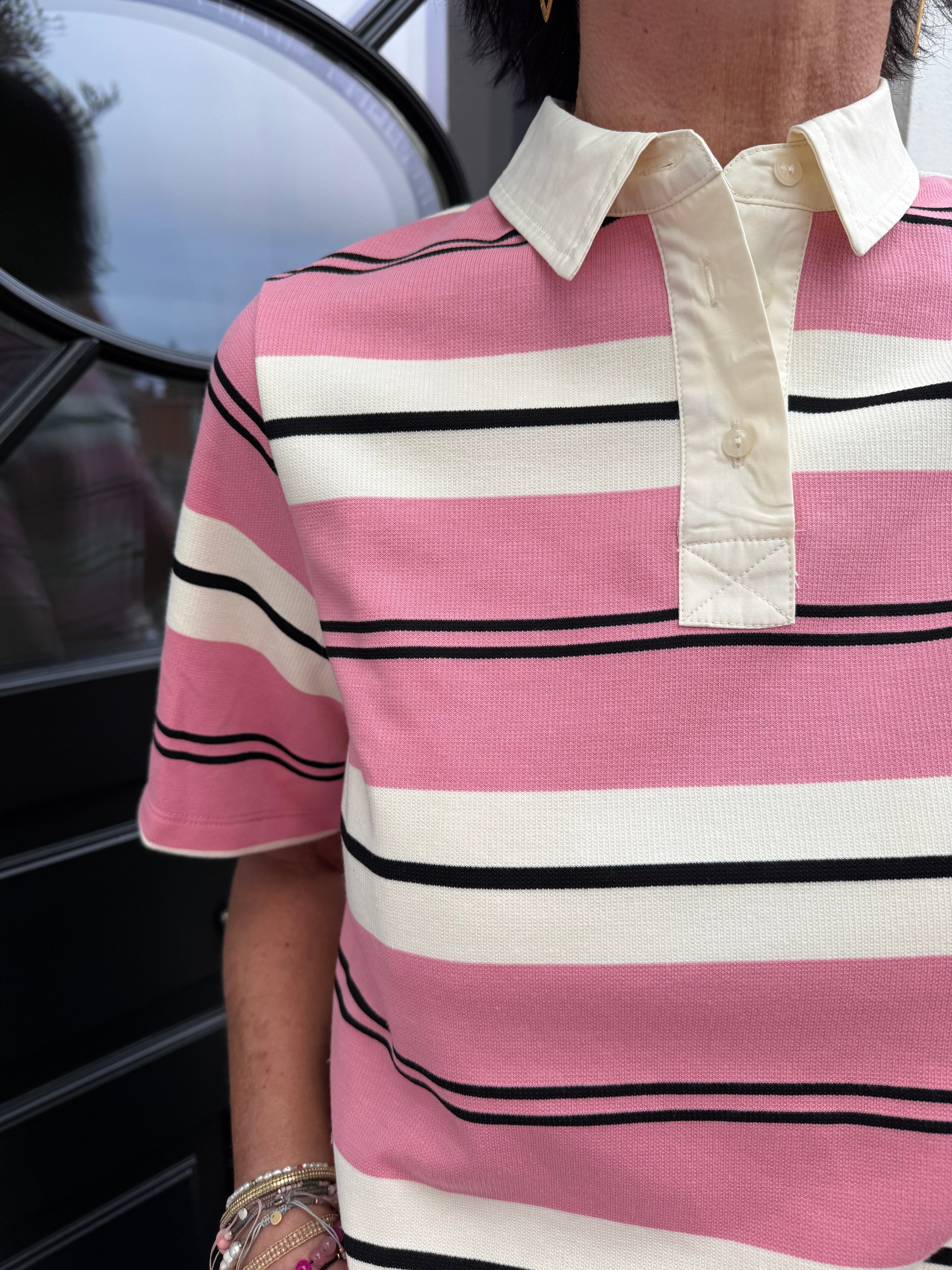 Co'Couture Bluse - LennonCC Stripe Polo Tee i Candyfloss