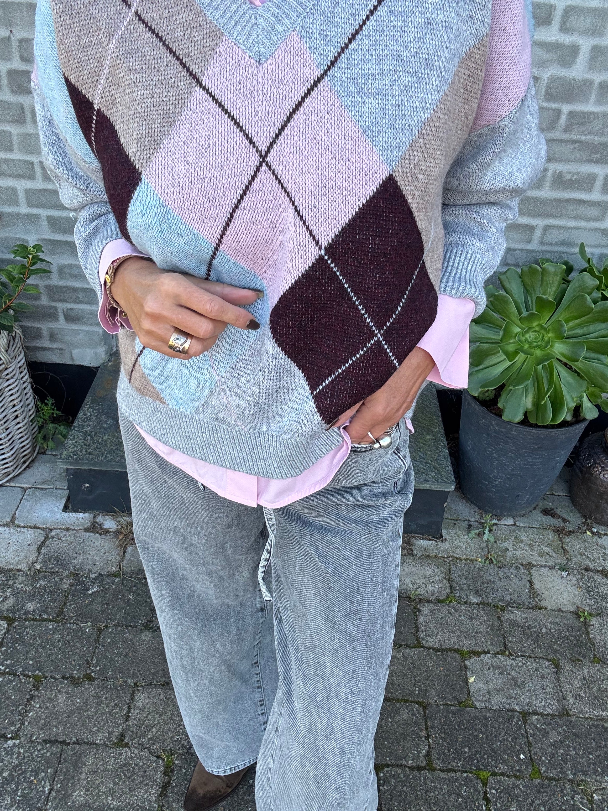 Co´Couture Strik - MajaCC Check Strik i Mid Grey