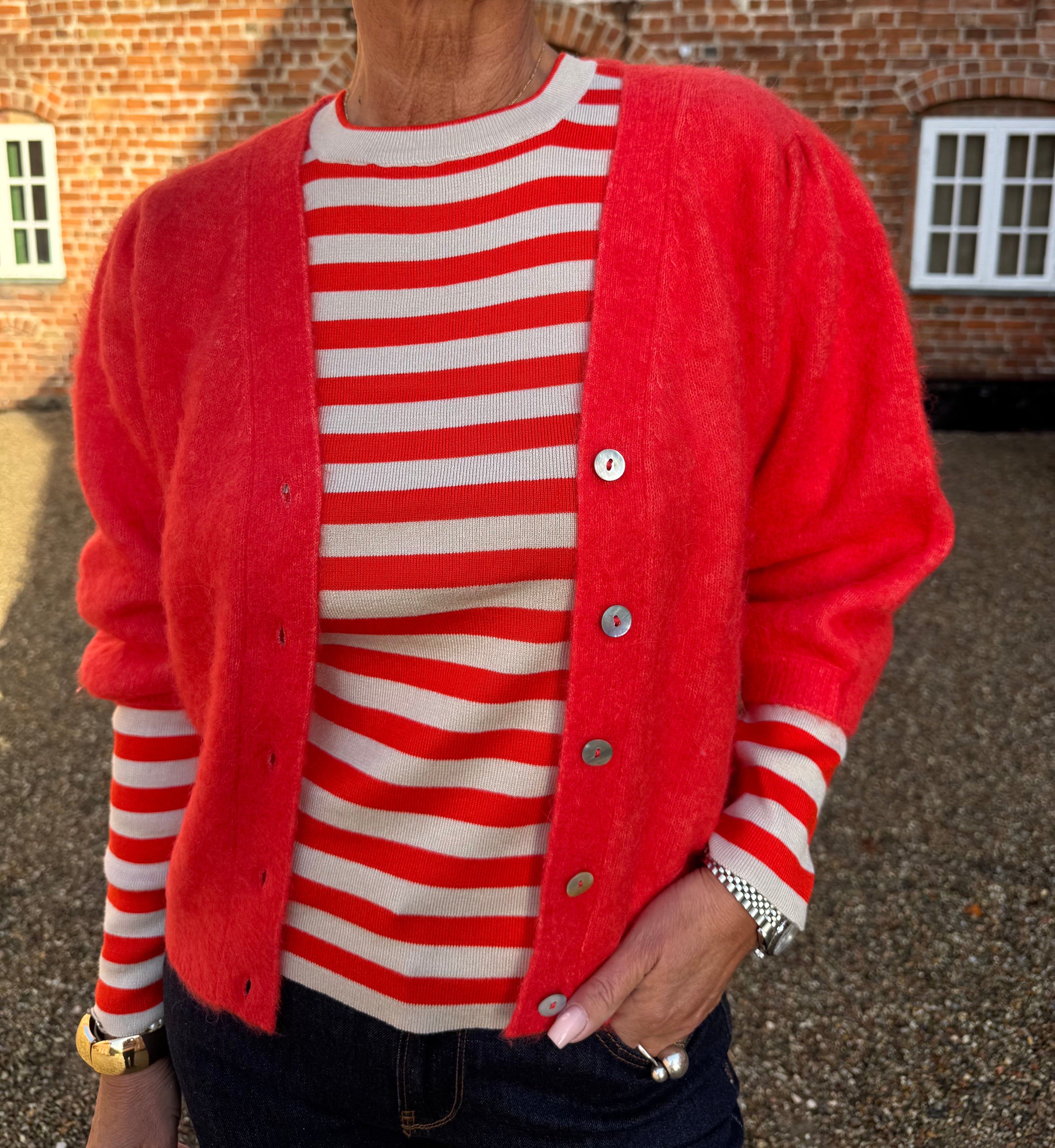 Nümph Strik - Nustripy Strik Bluse i Fiery Red