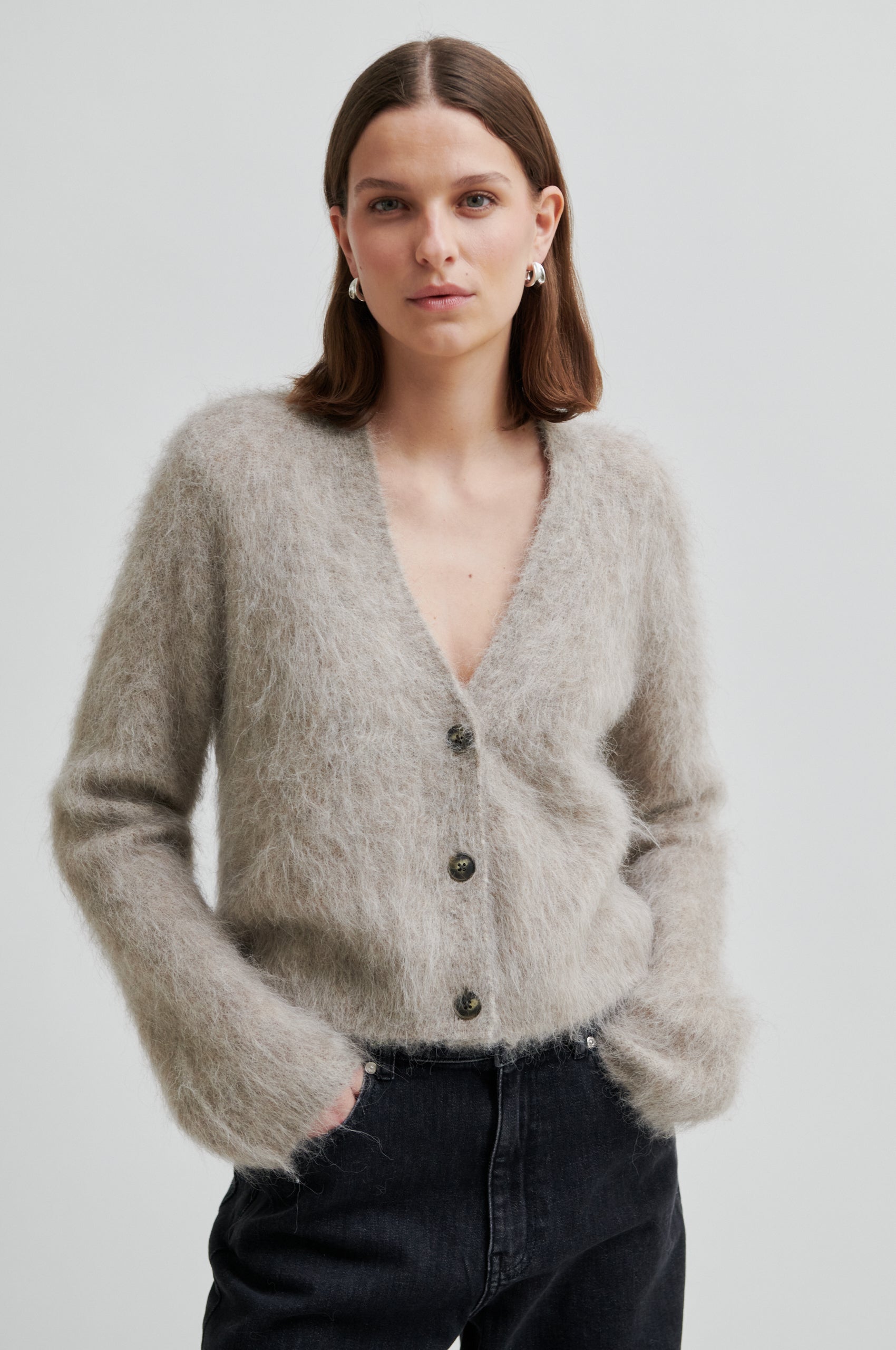 Second Female Cardigan - Karla Strik Cardigan i Pumice Stone