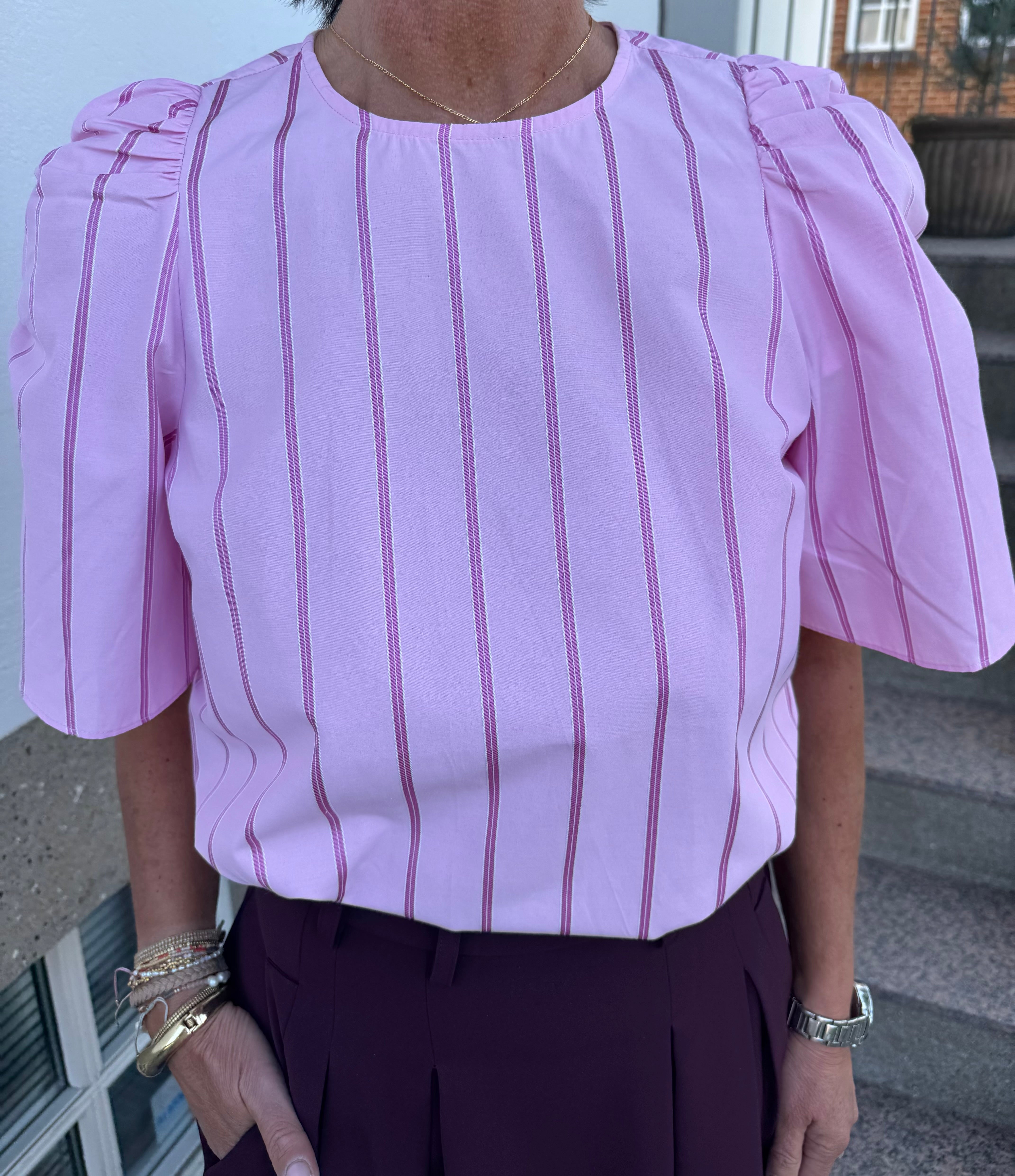 Co´couture Bluse - RosalineCC Stribet Bluse i Pale Pink