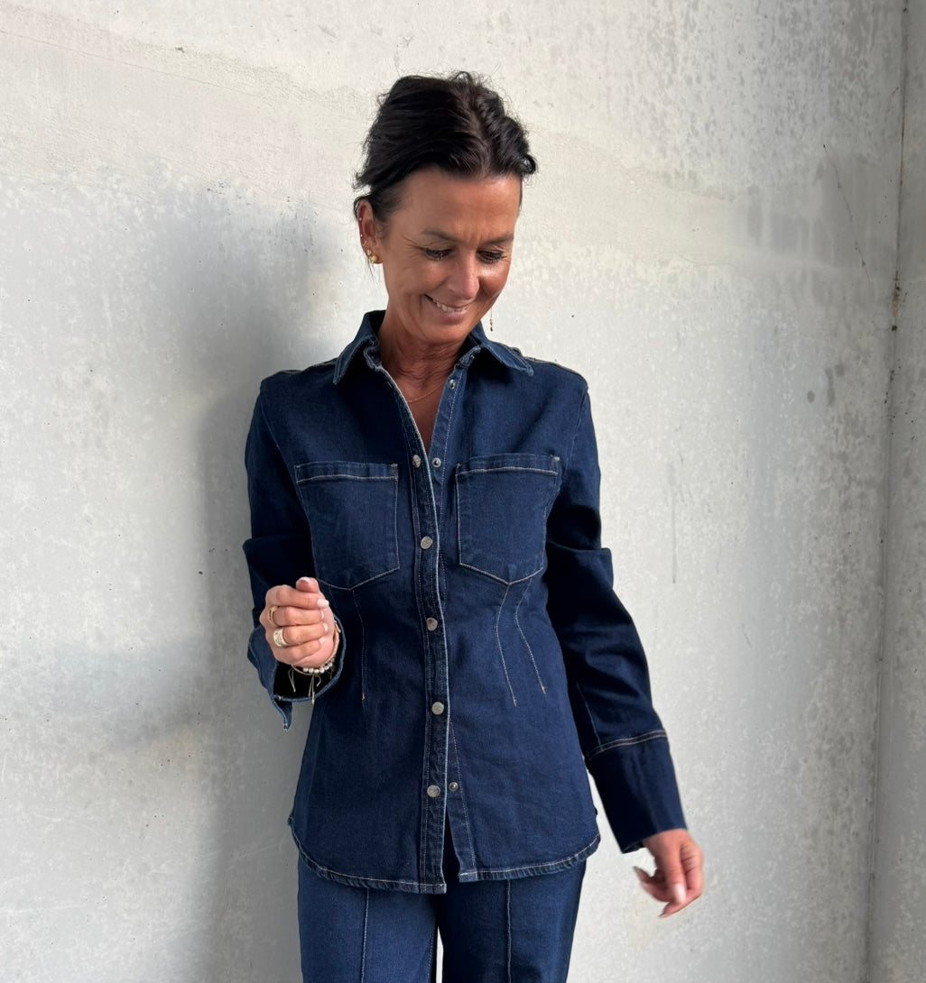 Co´Couture Skjorte - TheoCC Fitted Denim Skjorte i Dark Denim
