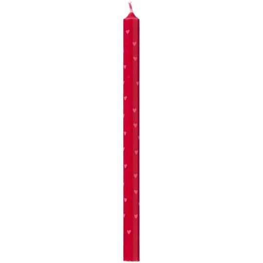 IB Laursen Stearinlys - Kertelys Rød med Lyserøde Hjerter Ø:1,3 x H:20cm