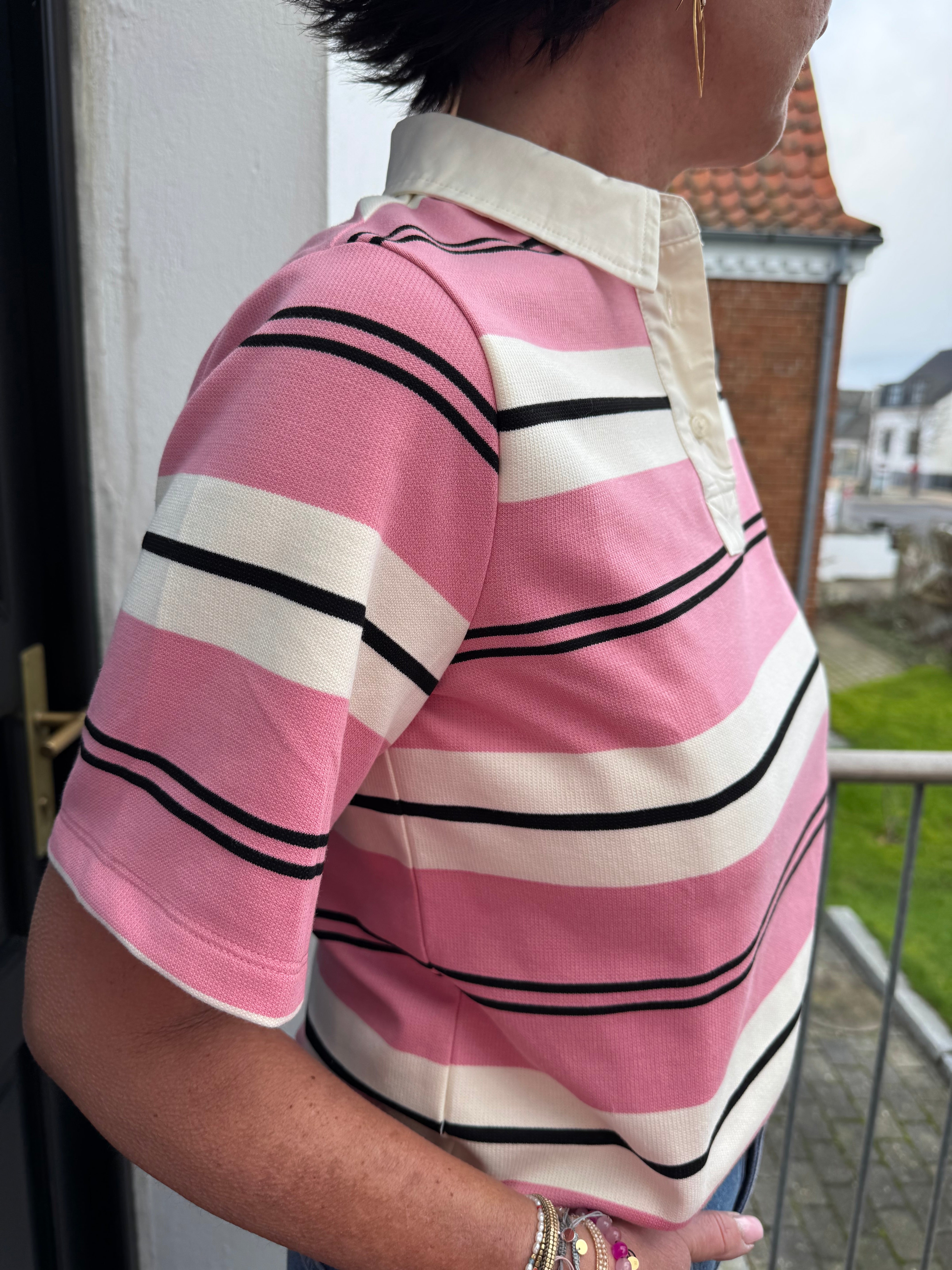 Co'Couture Bluse - LennonCC Stripe Polo Tee i Candyfloss