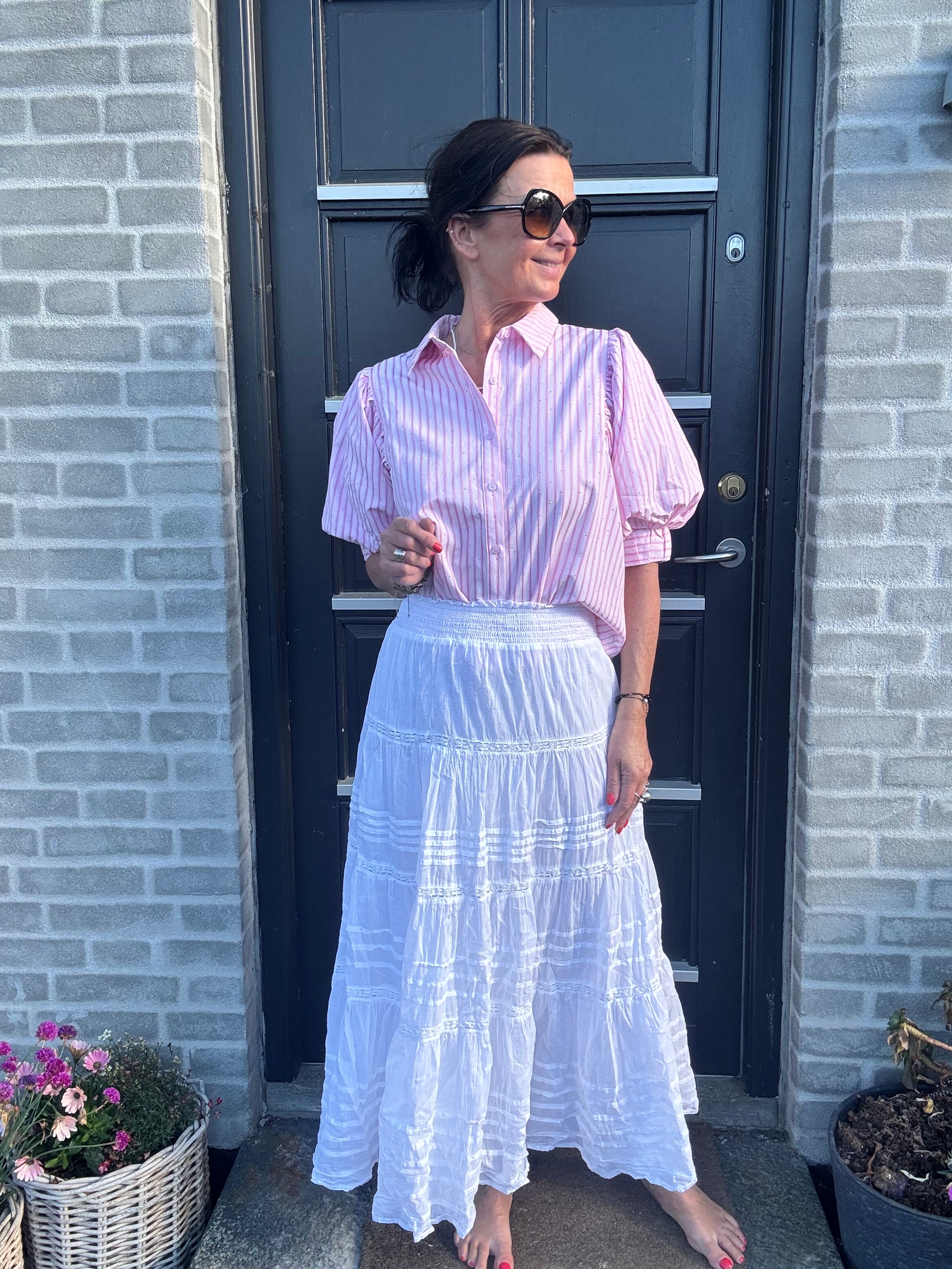 Neo Noir Bluse - Etta Stripe Stone Bluse i Light Pink