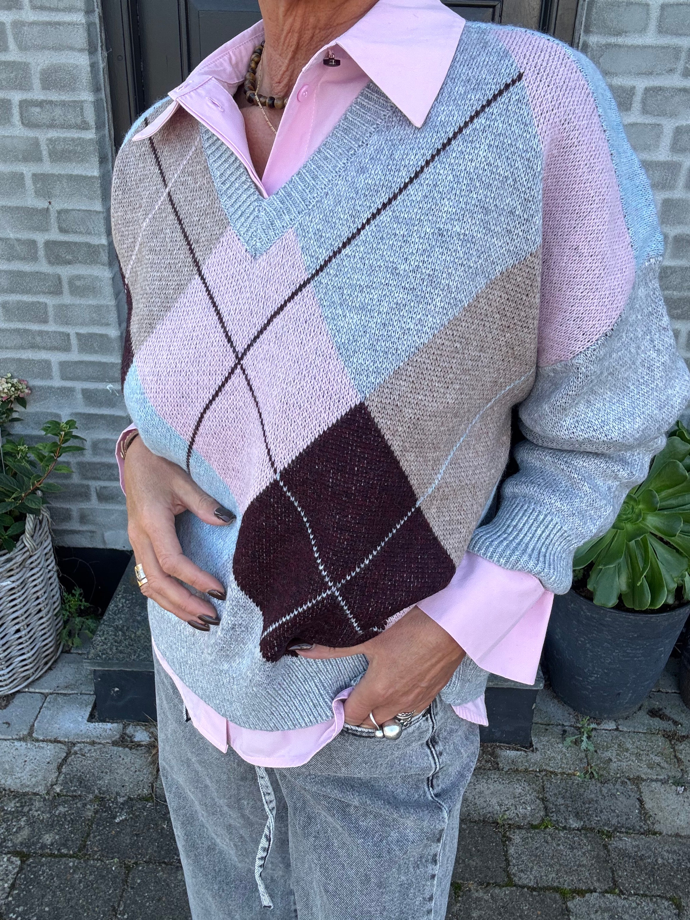 Co´Couture Strik - MajaCC Check Strik i Mid Grey