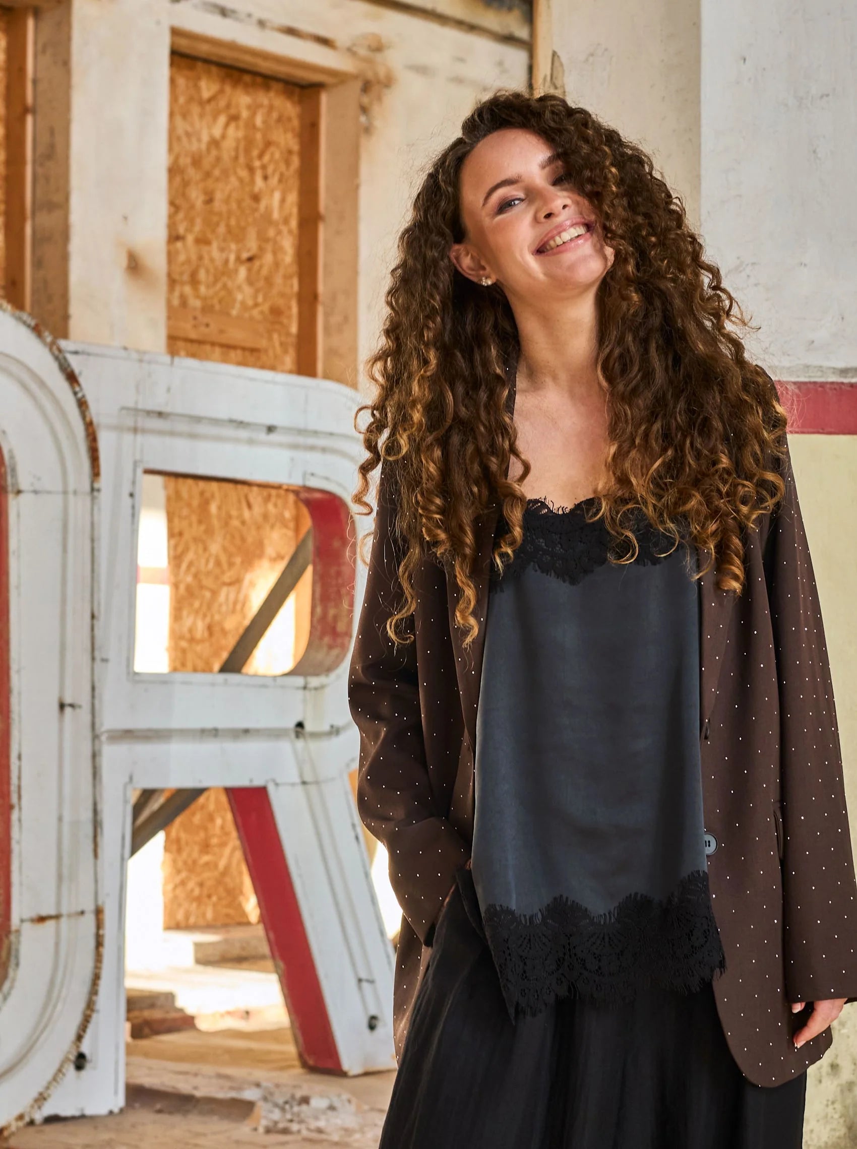 Black Colour Top - BcEvie Lace Strop Top i Sort