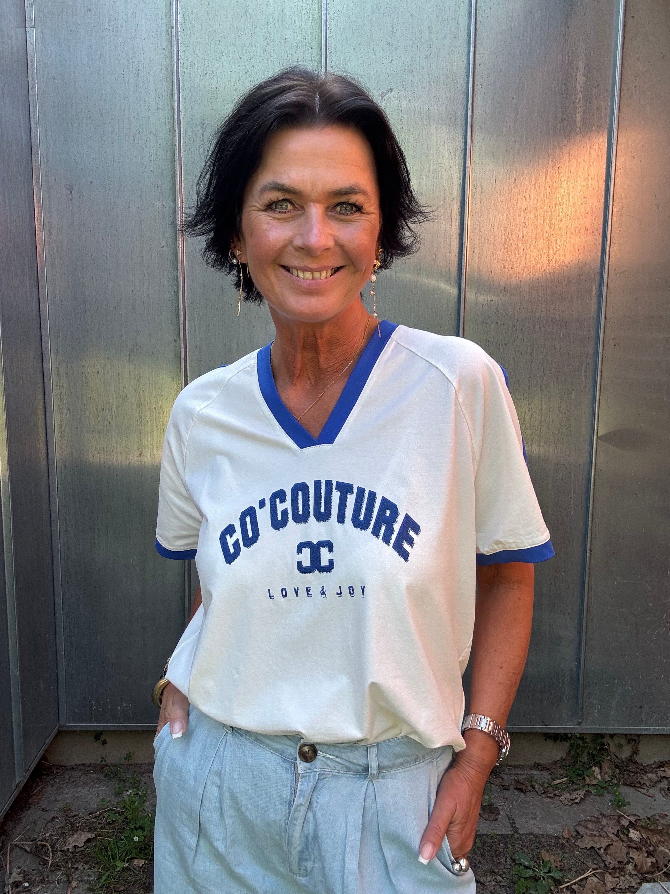 Co'Couture T-Shirt - SiaraCC Oversize V-Hals T-shirts i Off White New Blue