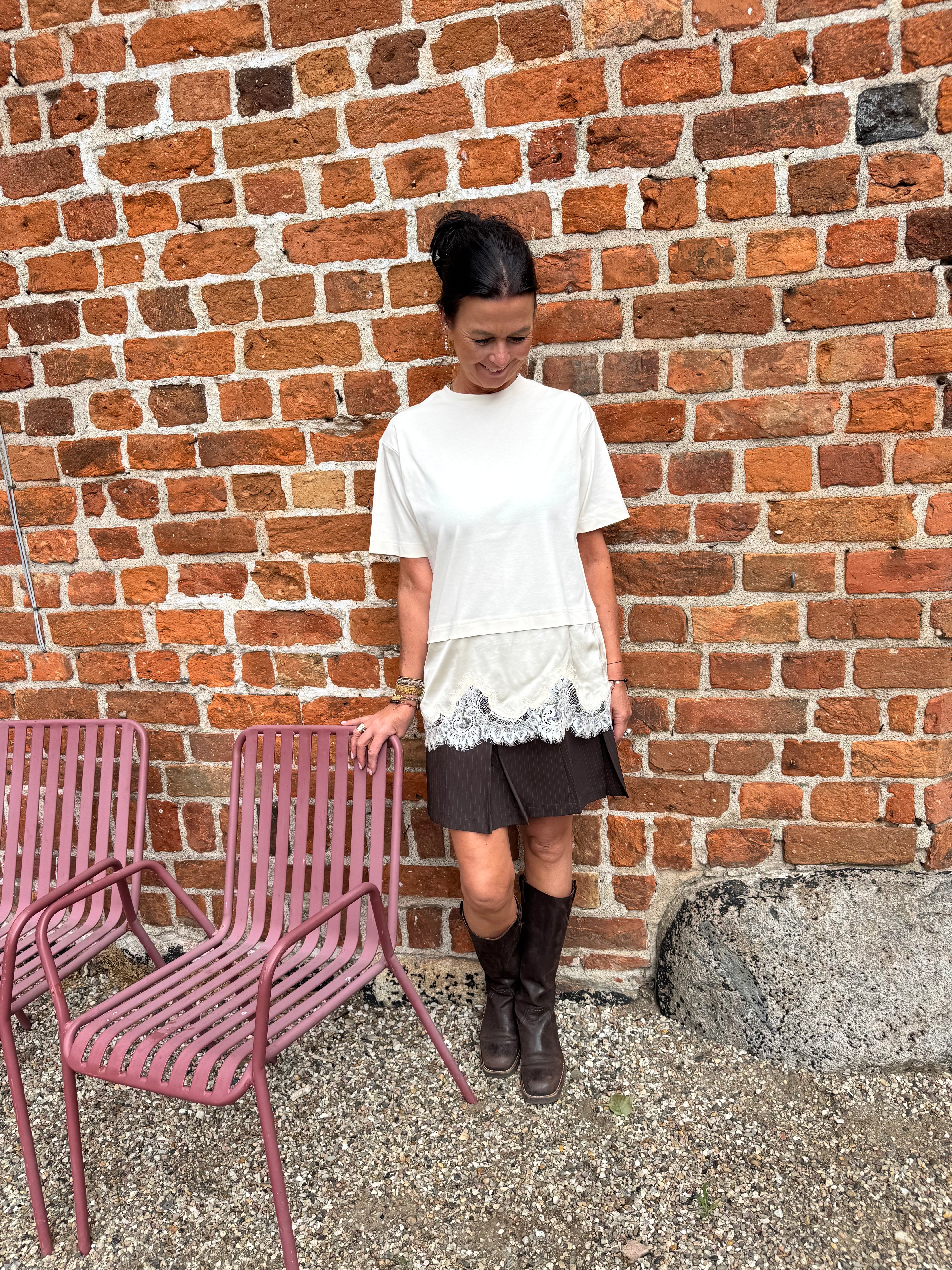 Second Female Bluse -  Vaccara Lace Tee I Egret