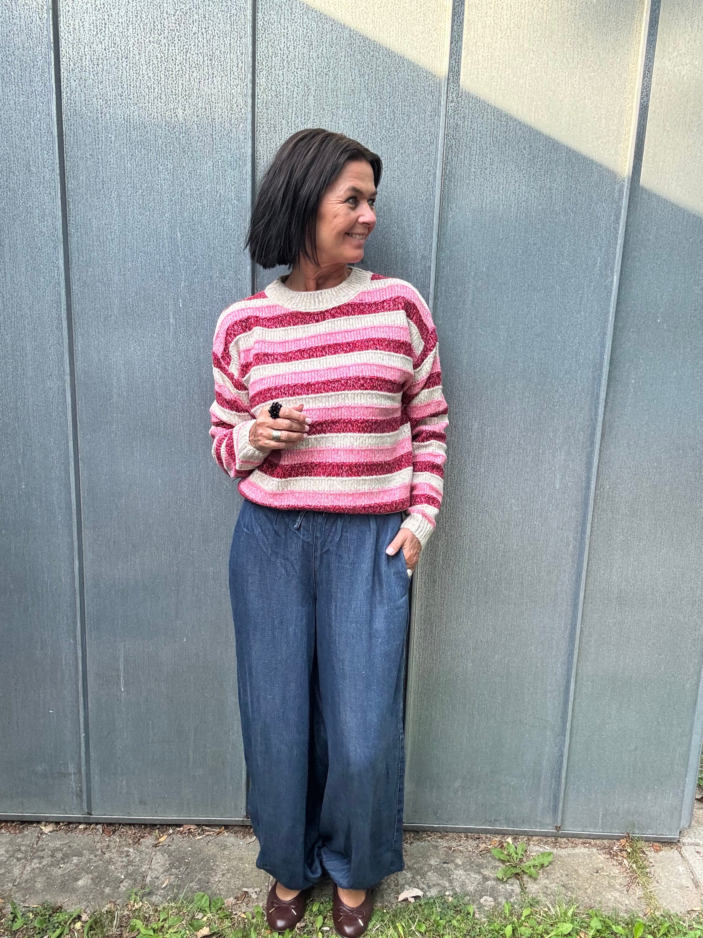 Lollys Laundry Strik - MacieLL Strik Bluse i Pink Strib