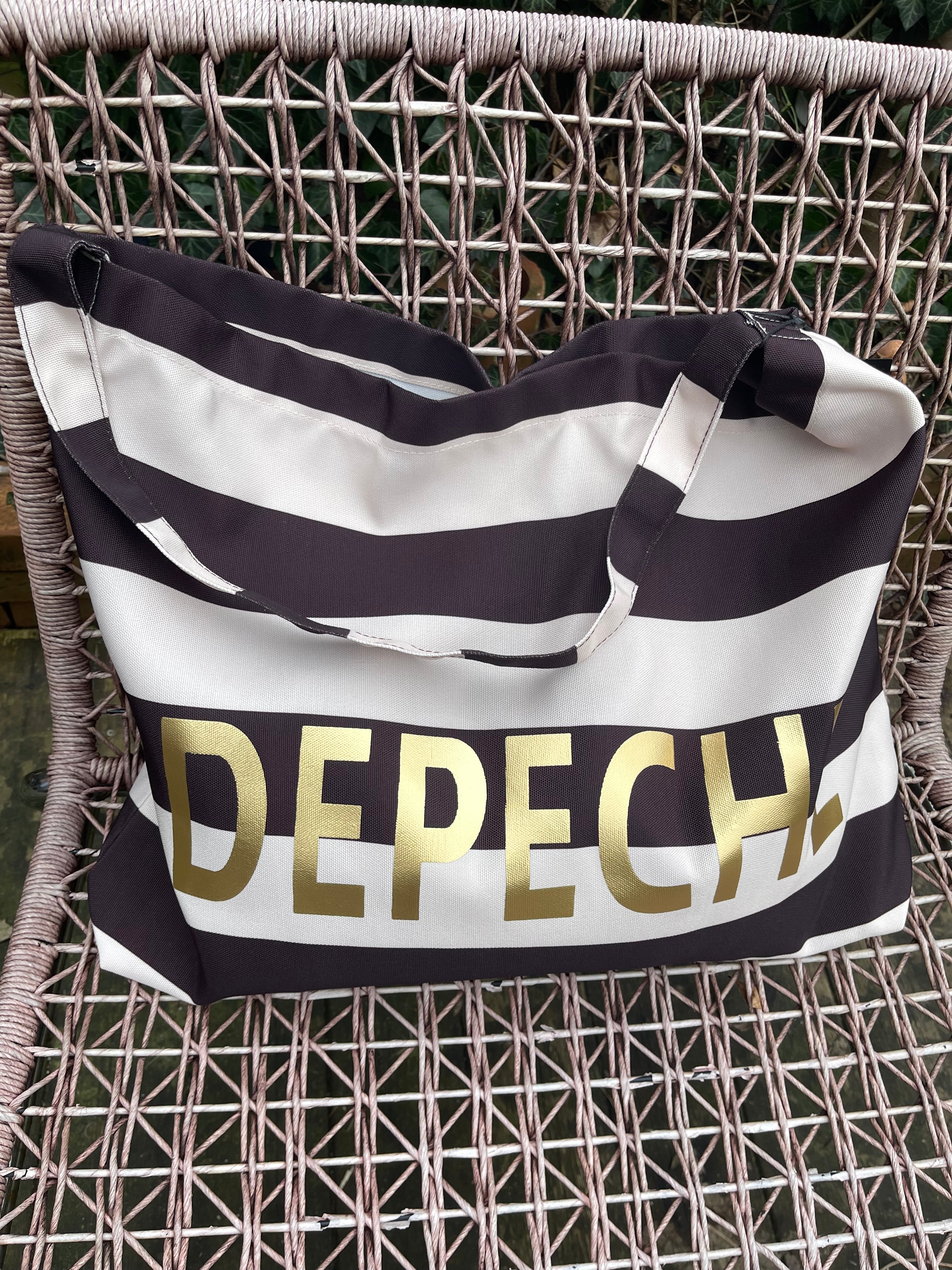 Depeche Taske - 16364 Canvas Shopper Taske i Brun-Creme Strib