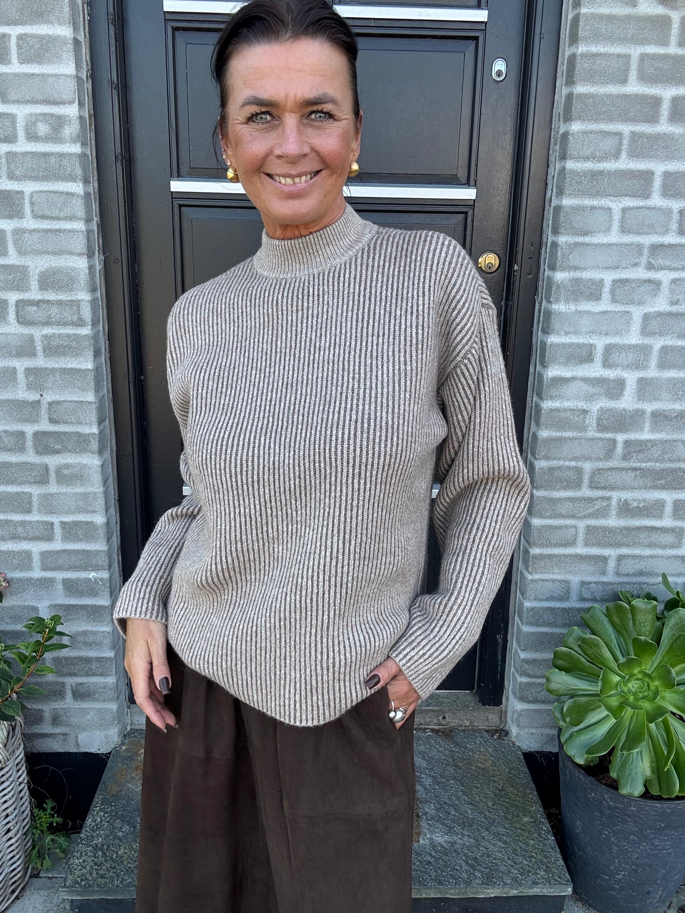 Co´Couture Strik - TheresaCC Turtleneck Rib Strik i Sand