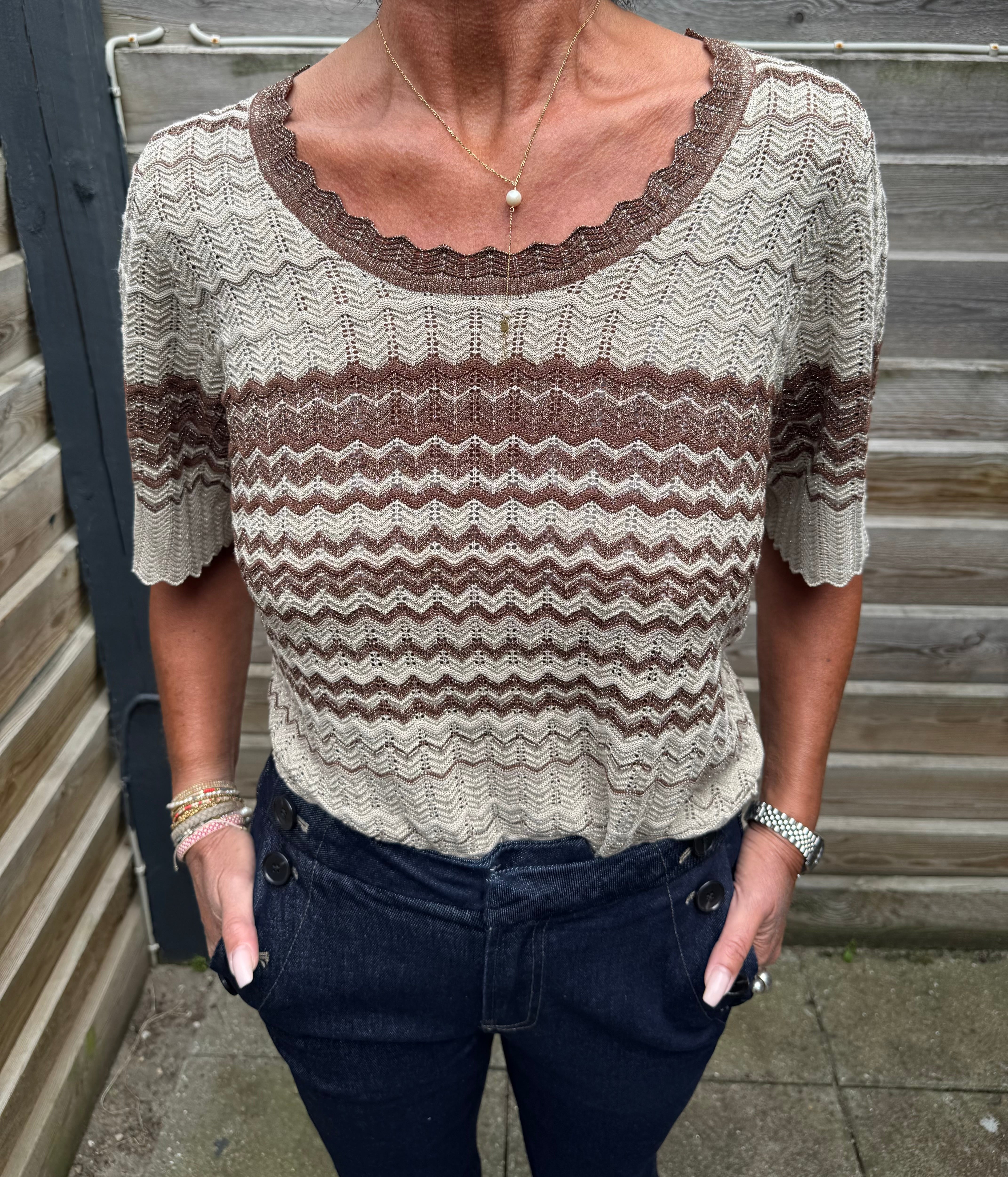 Neo Noir Bluse - Meiko Stitch Strik Bluse i Brown