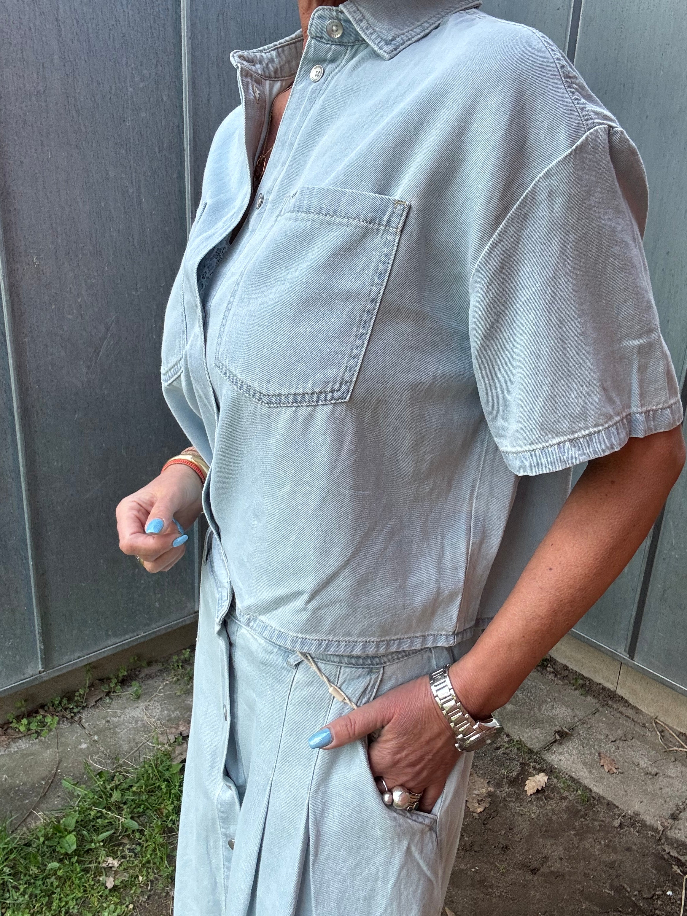 Garcia Skjorte - 50292 Kort Denim Skjorte i Bleached Denim