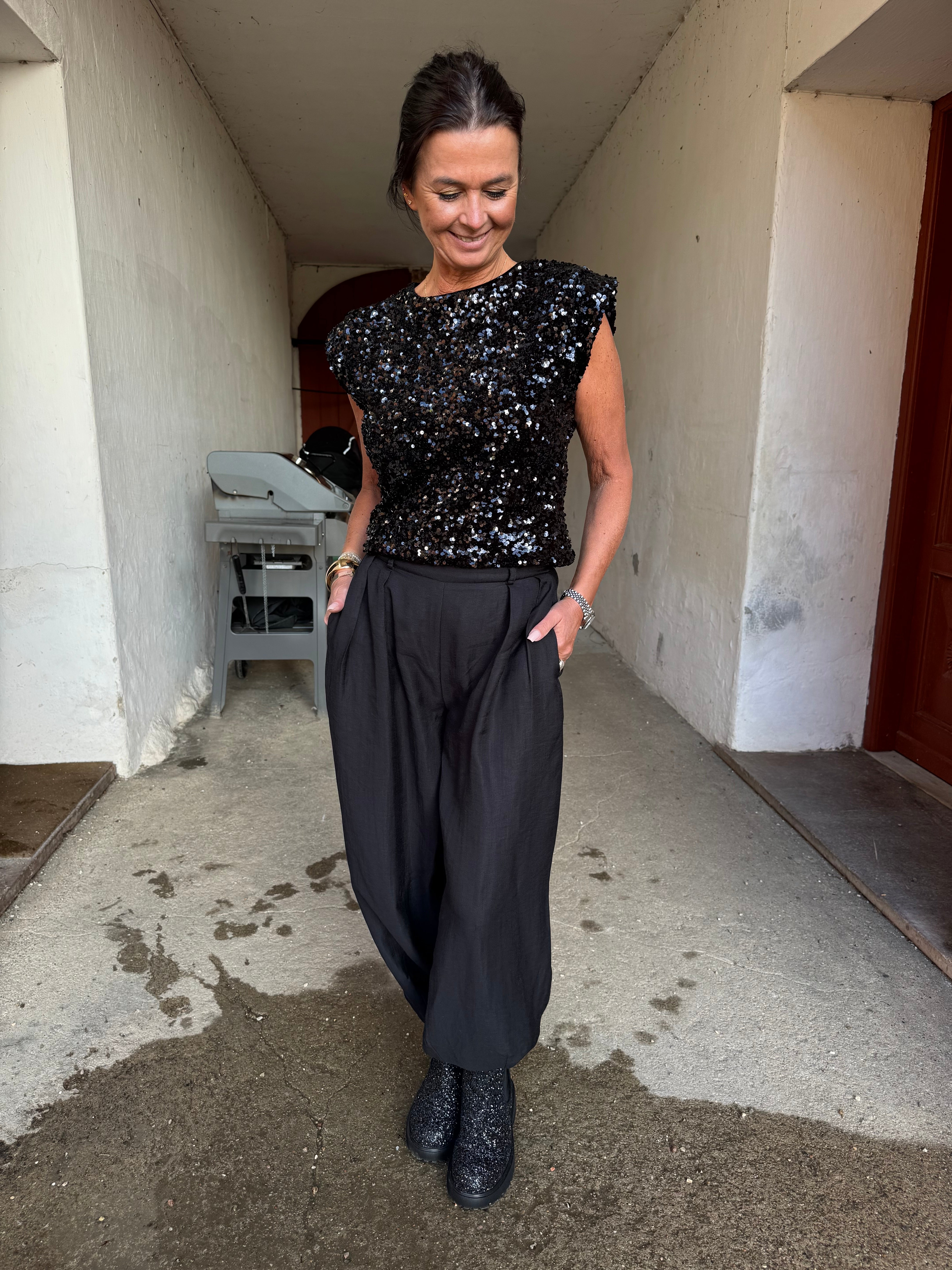 Co´couture Top - RoslynCC Sequin Top i Sort