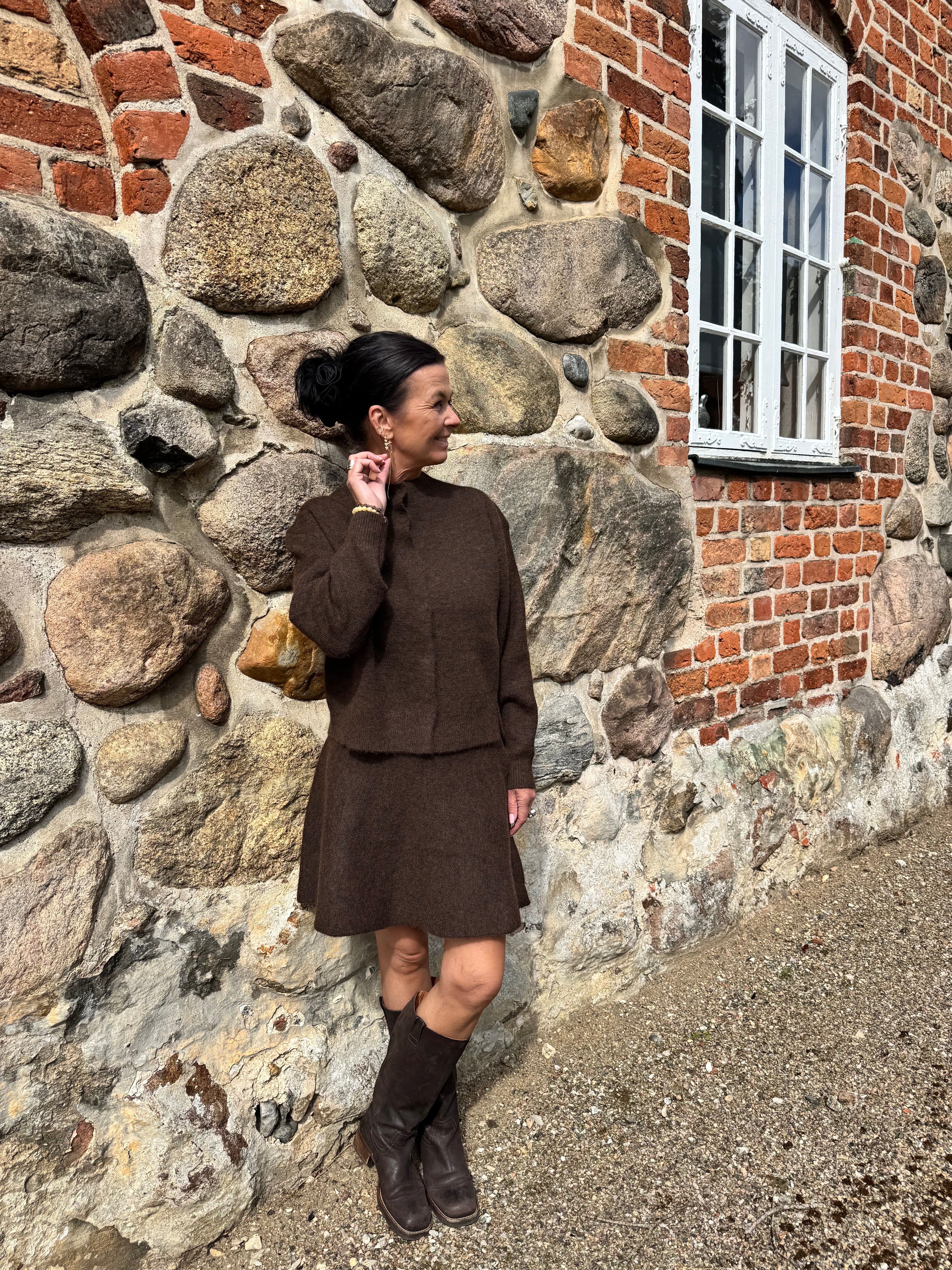 Neo Noir Cardigan - Diona Fluffy Strik Cardigan i Brown Melange