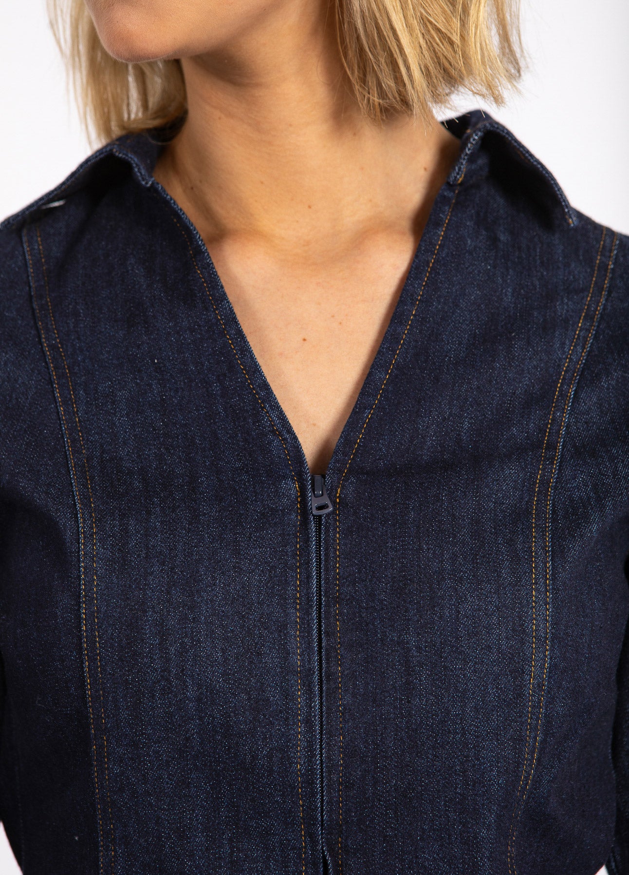 Coster Copenhagen Skjorte - CC Heart Kalani Denim Zip Skjorte i Dark Blue Denim