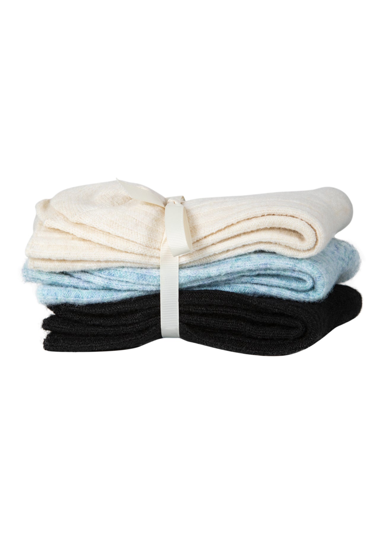 Coster Copenhagen Strømper - CC Heart Cozy Uld Strømper i Sort, Blå Melange, Off White