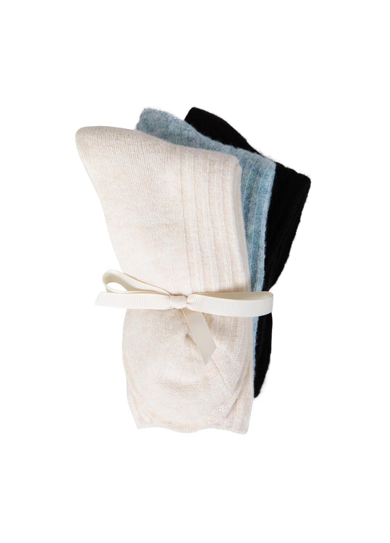 Coster Copenhagen Strømper - CC Heart Cozy Uld Strømper i Sort, Blå Melange, Off White