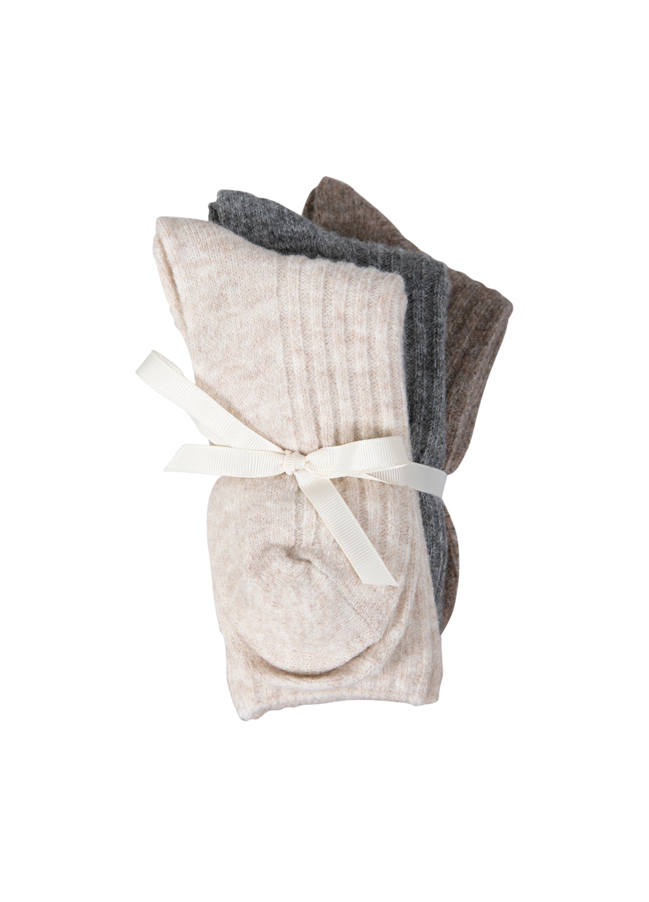 Coster Copenhagen Strømper - CC Heart Cozy Uld Strømper i Hazel Melange, GGrå Melange, Off White