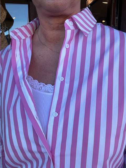 Coster Copenhagen Skjorte - CC Heart Harper Oversize Stribet Skjorte i Pink Strib