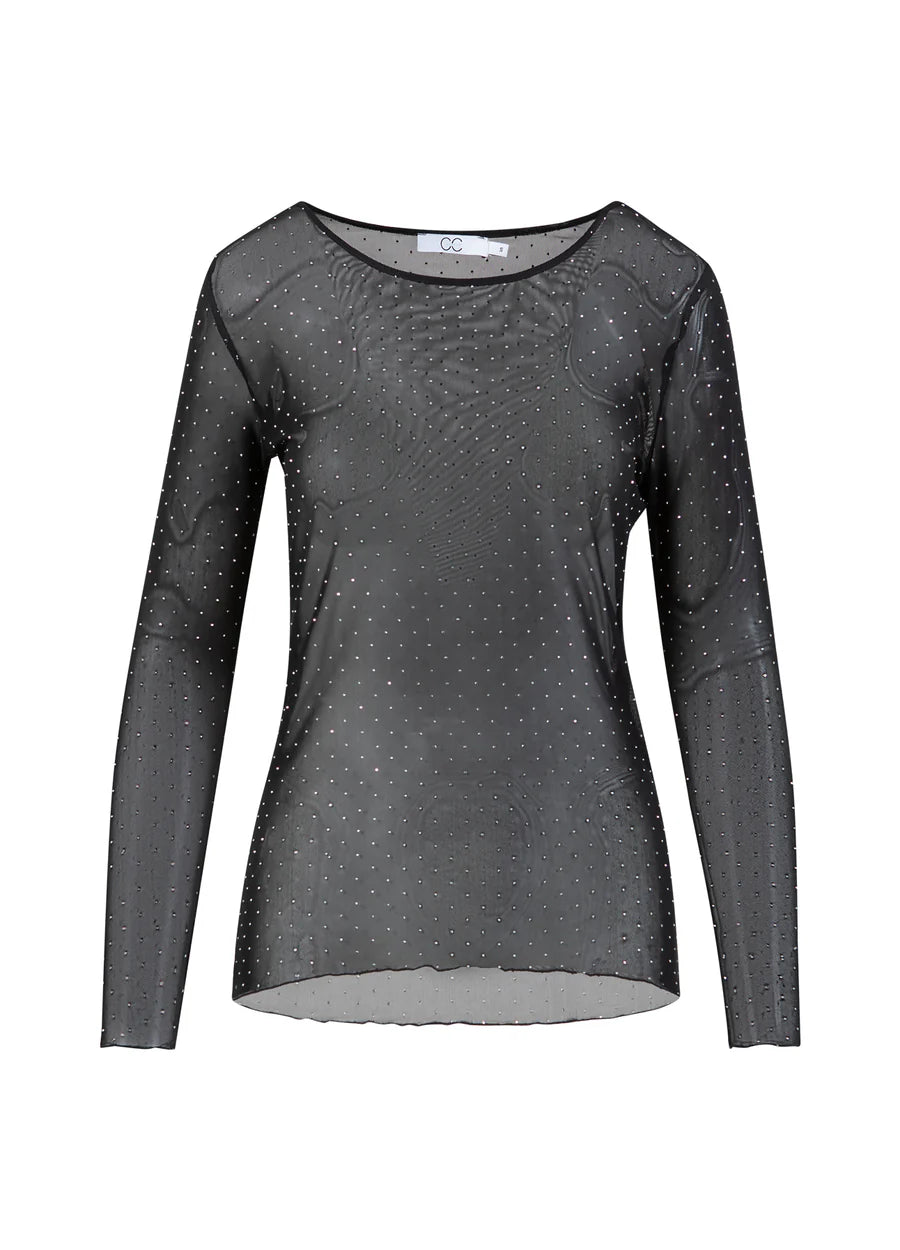 Coster Copenhagen Bluse - CC-Heart Eve Mesh Bluse i Sort Med Sølv Similisten