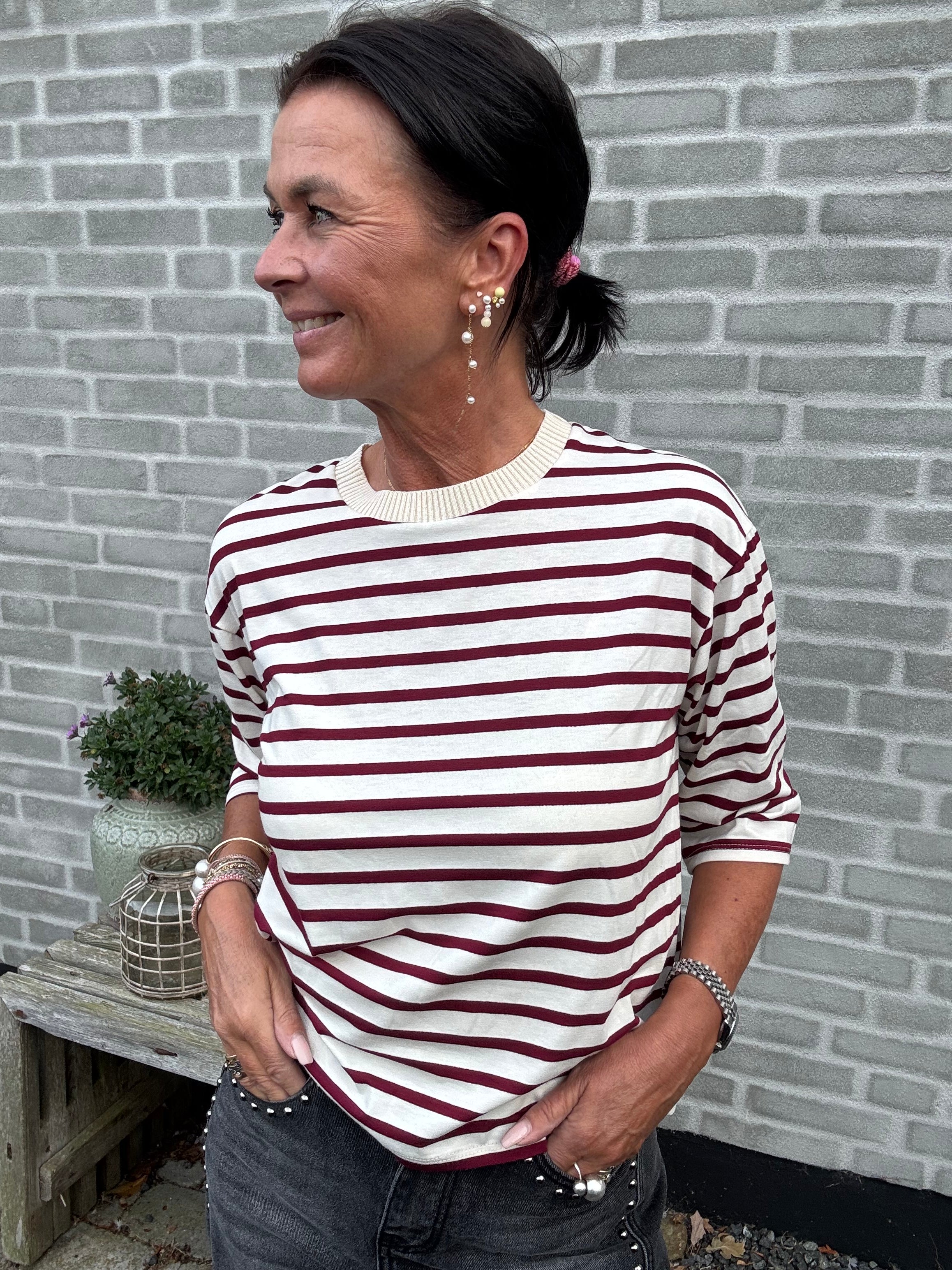 MARTA du château Bluse - MdcBrooklyn Bluse i Beige Bordeaux Strib
