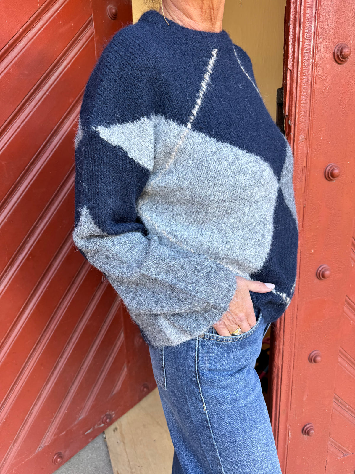 Neo Noir Strik - Inga Check Fluff Strik Bluse i Navy