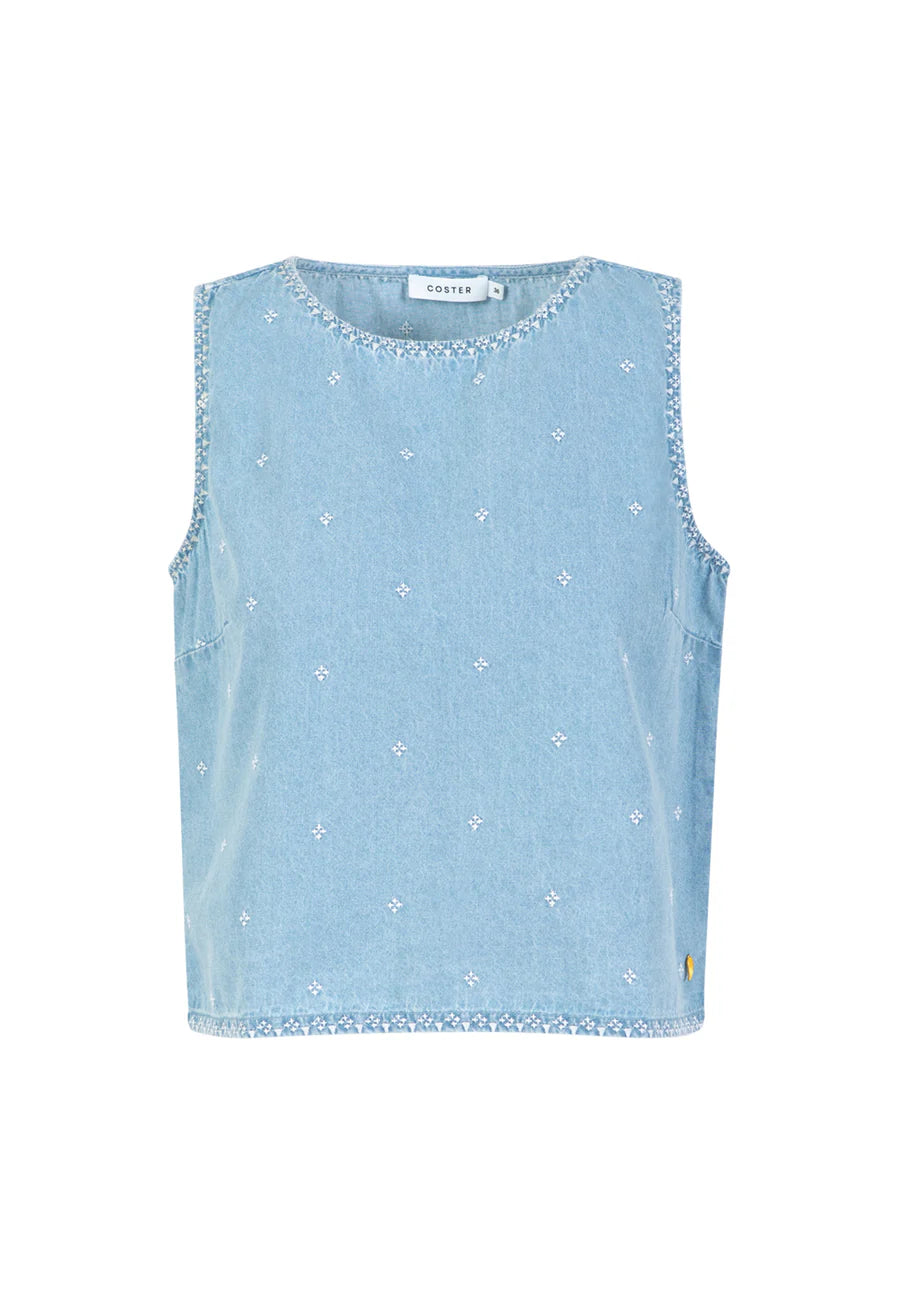 Coster Copenhagen Vest - Denim Vest Med Broderinger i Light Blue Denim