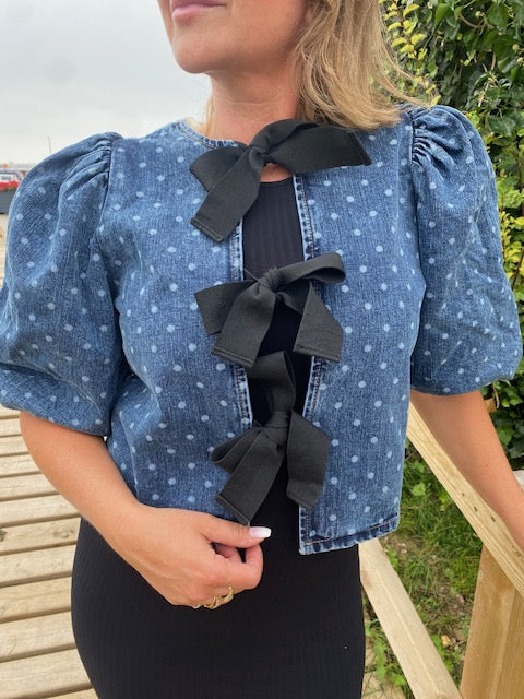 Co´Couture Bluse - DarinCC Dot Bow Bluse i Denim Blue