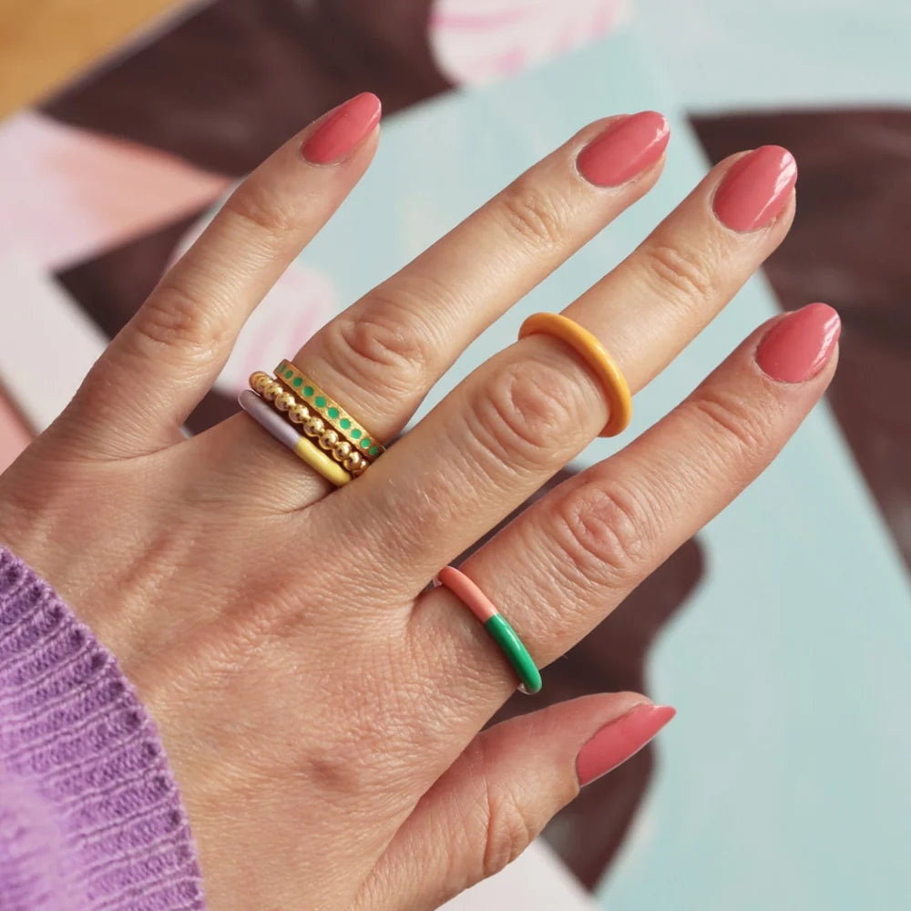 Lulu Copenhagen Ring - Double Color Ring i Light Green - Burnt Coral