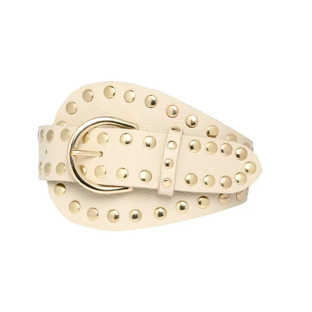 Tim & Simonsen Bælte - Dunja Stud Bælte i Off-White Med Guld Nitter